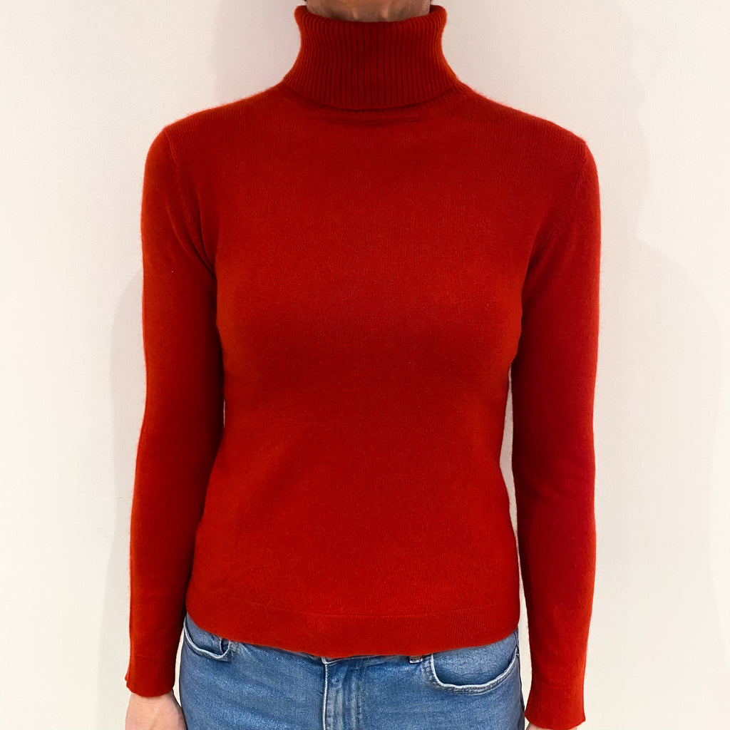 Spanish Red Cashmere Polo Neck Jumper Small