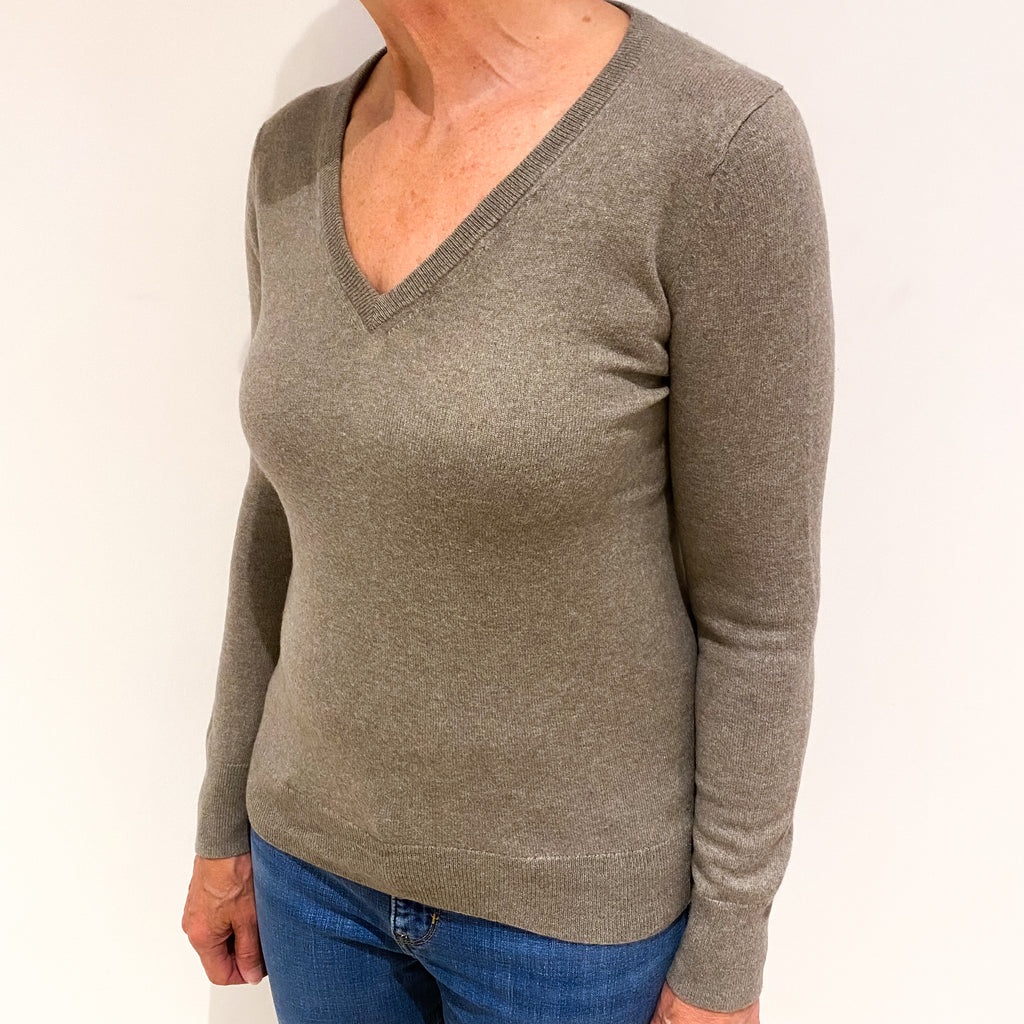 Mocha Brown Cashmere V Neck Jumper Medium