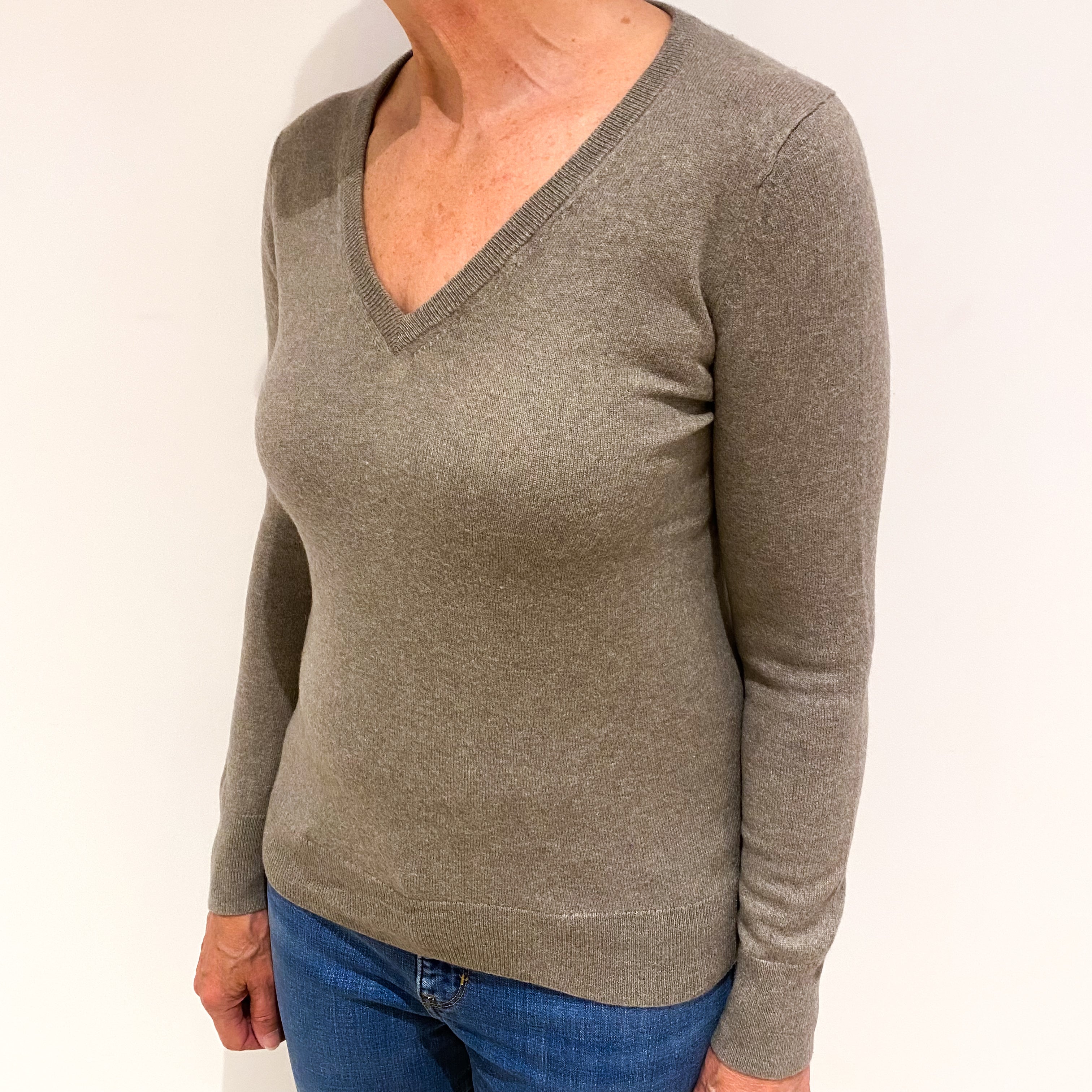 Mocha Brown Cashmere V Neck Jumper Medium