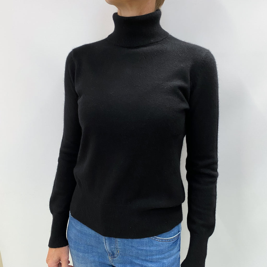 Black Cashmere Polo Neck Jumper Small