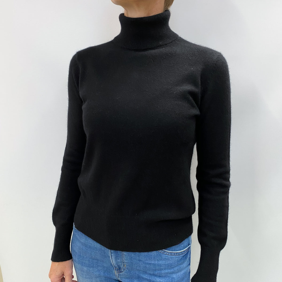 Black Cashmere Polo Neck Jumper Small