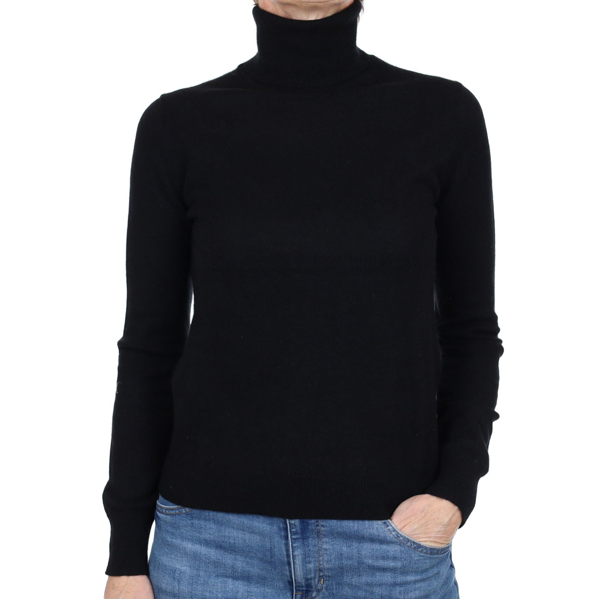 Black Cashmere Polo Neck Jumper Small