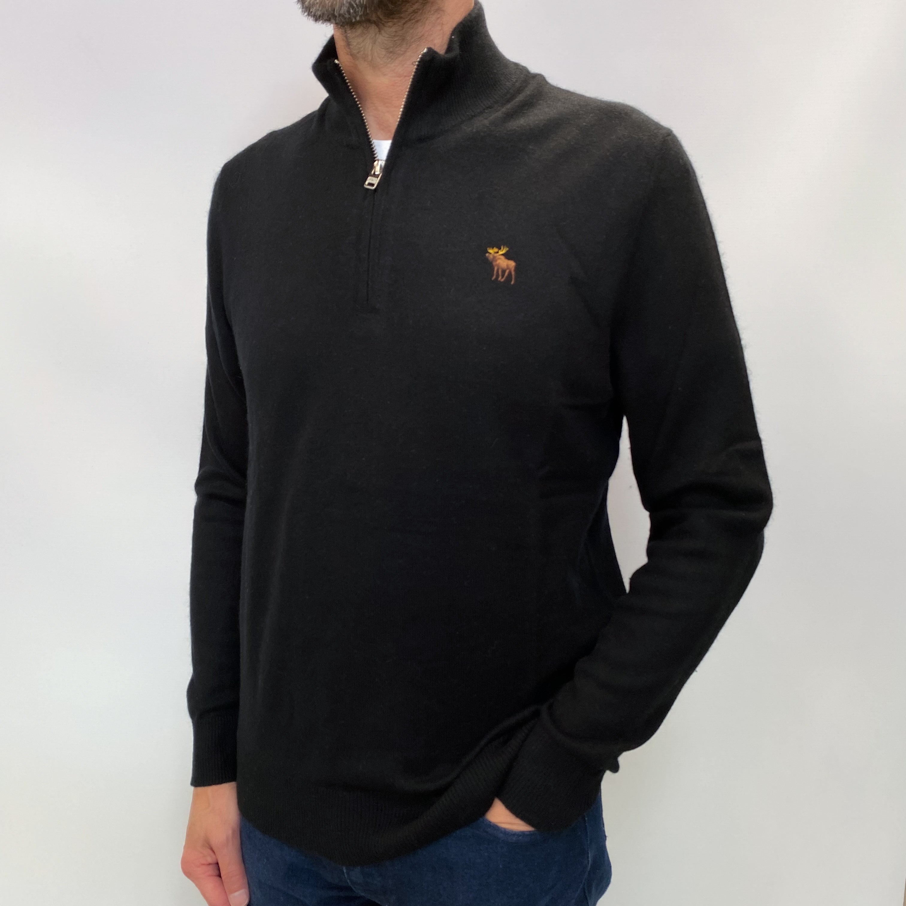 Black Men's Cashmere Quarter Zip Jumper Small