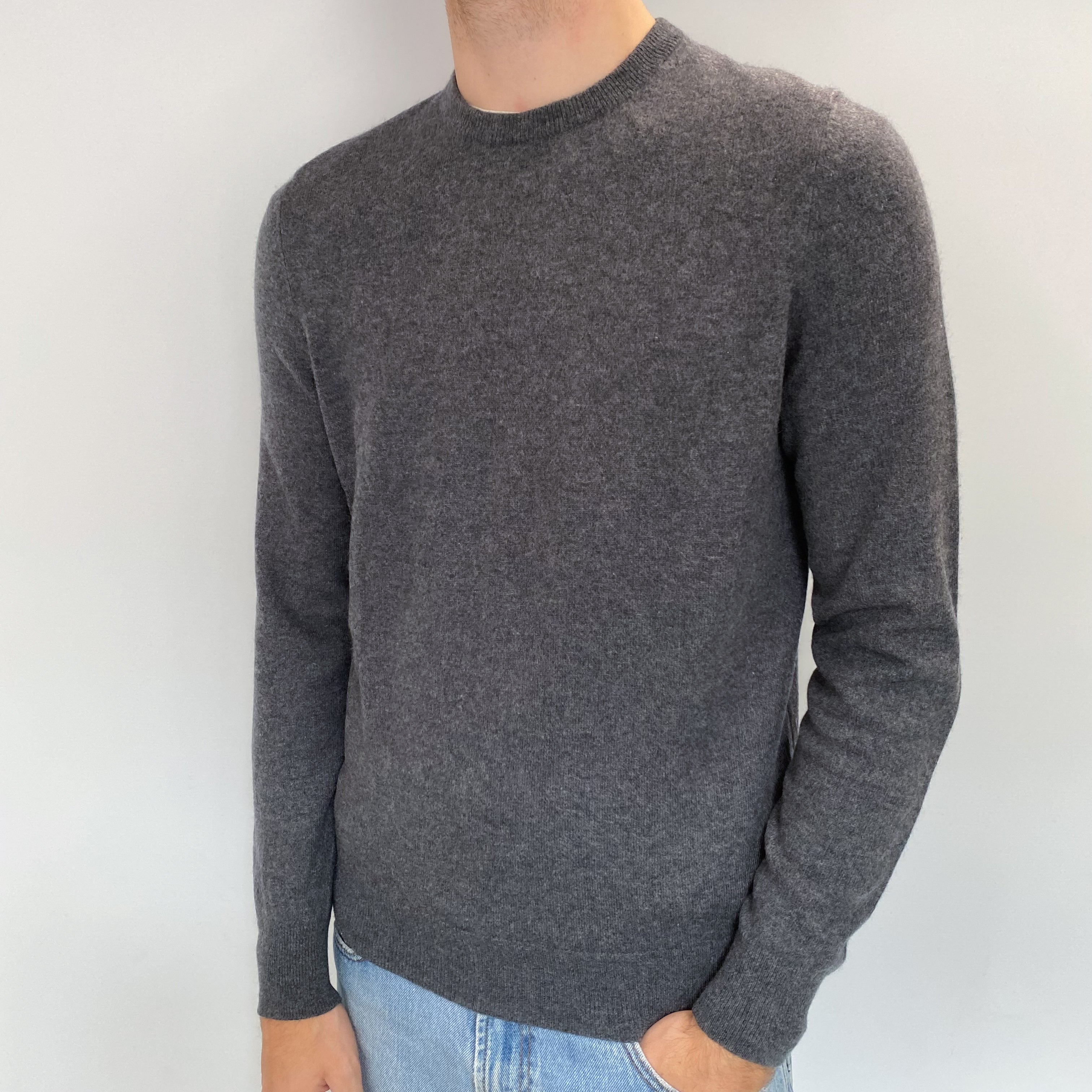 Men's Slate Grey Cashmere Crew Neck Jumper Medium