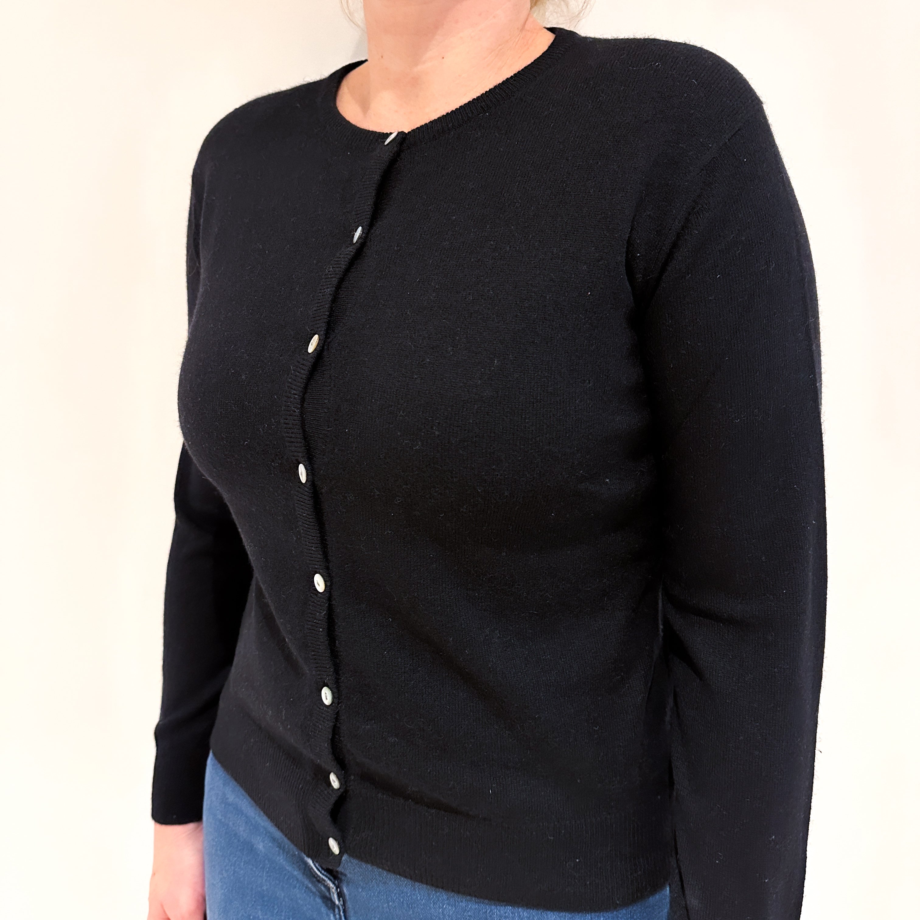 Black Cashmere Crew Neck Cardigan Large