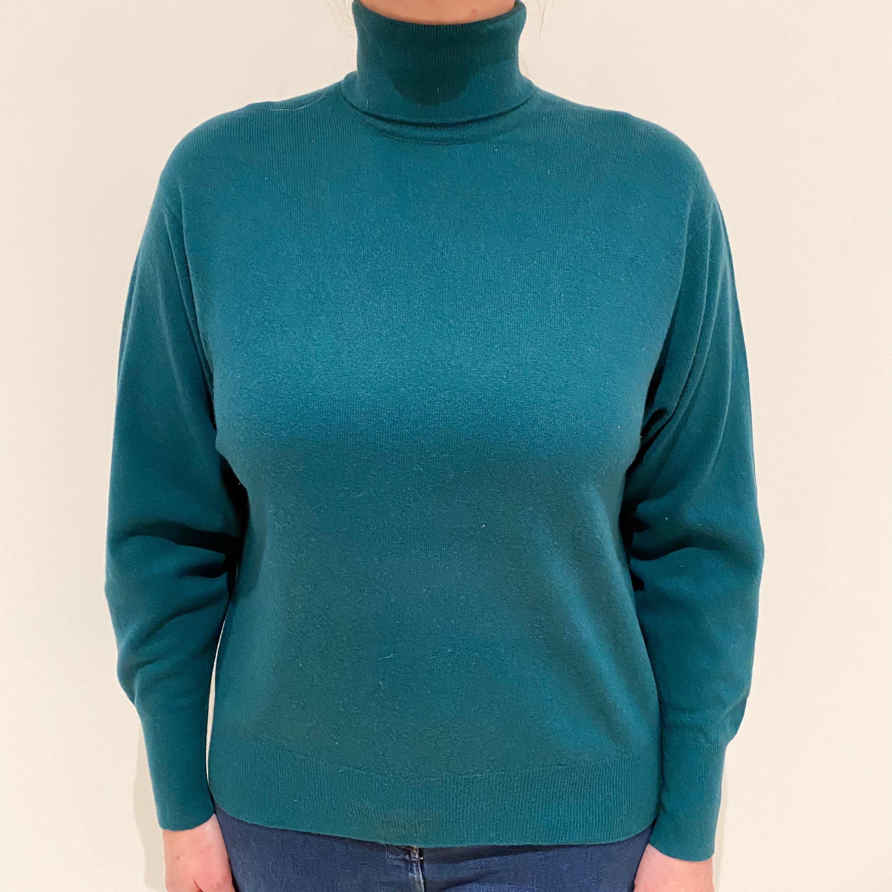 Vintage Emerald Green Cashmere Polo Neck Jumper Large