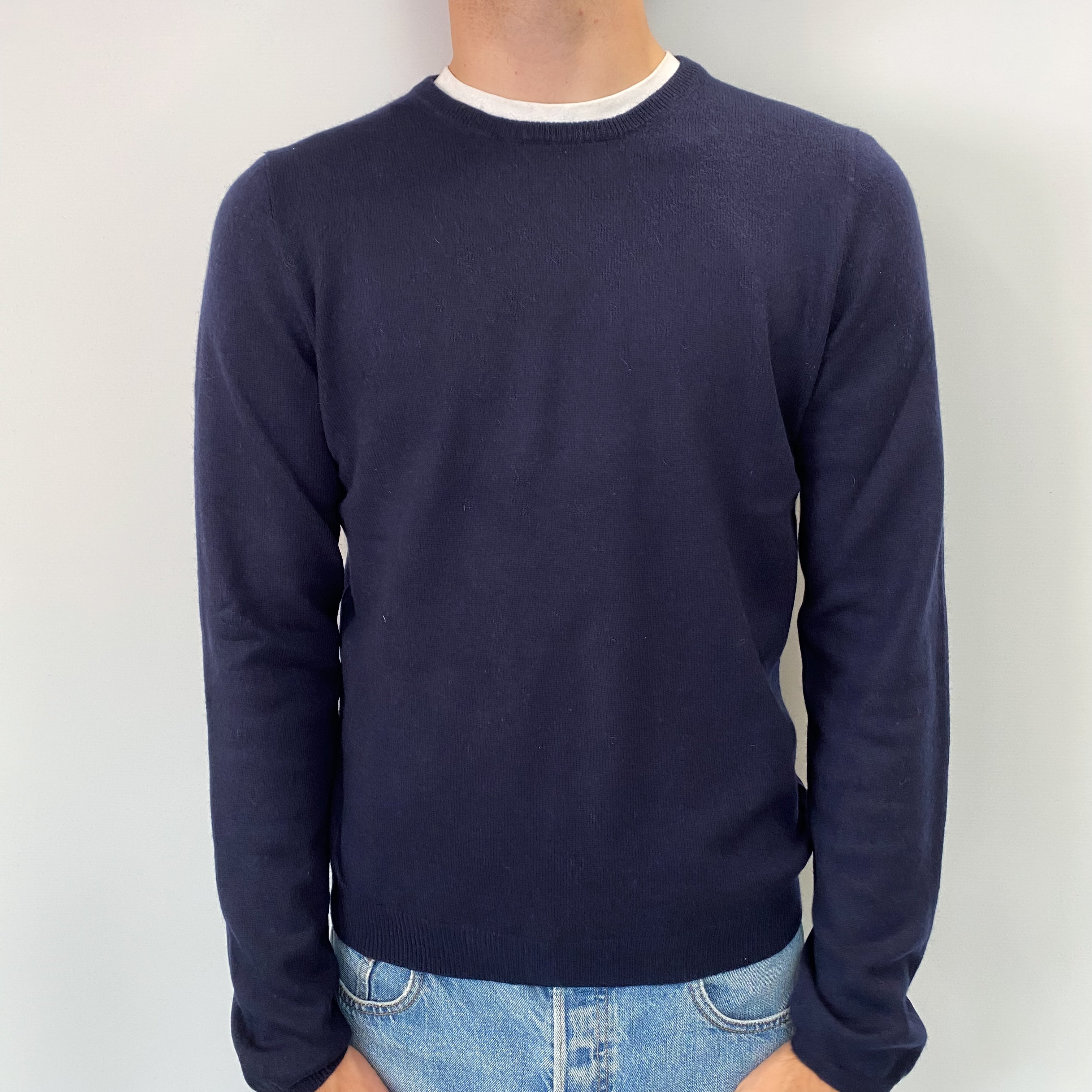 Men's Navy Cashmere Crew Neck Jumper Medium