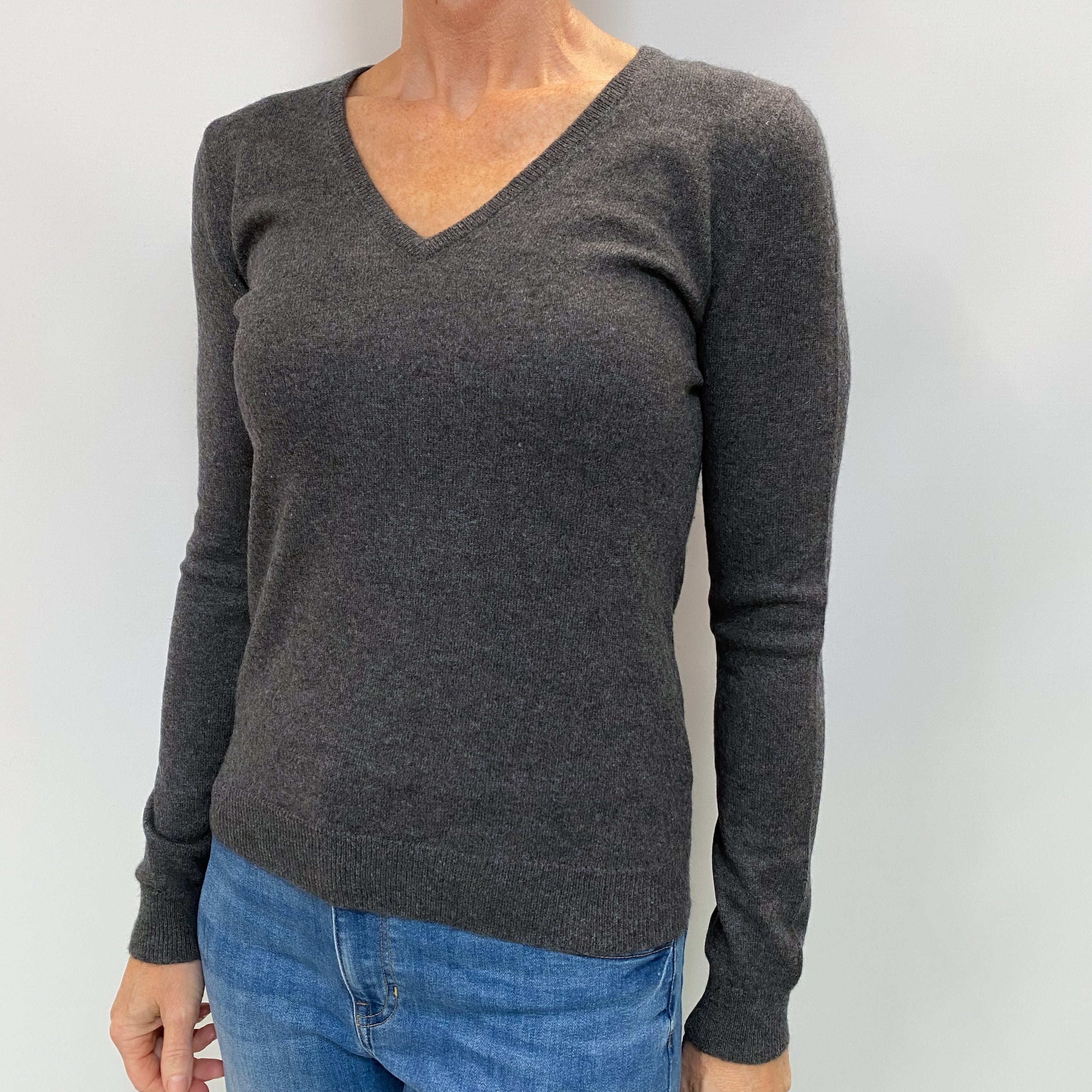 Slate Grey Cashmere V Neck Jumper Small