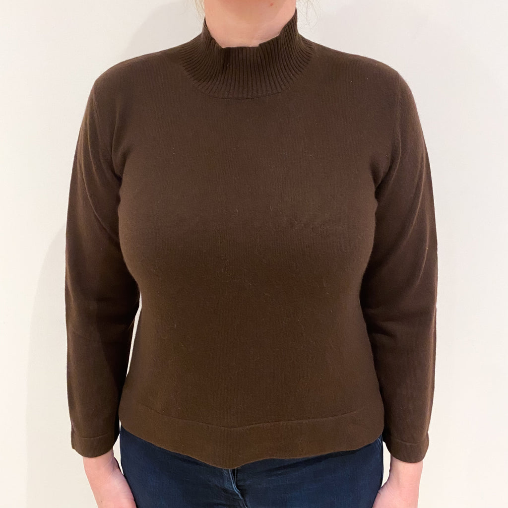 Chocolate Brown Cashmere Turtle Neck Jumper Large