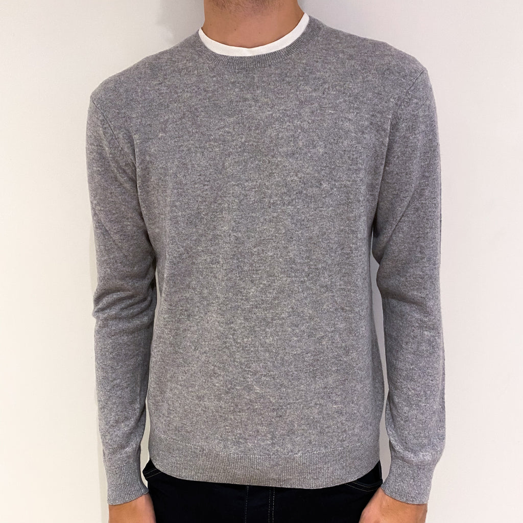Men's Steel Grey Cashmere Crew Neck Jumper Medium