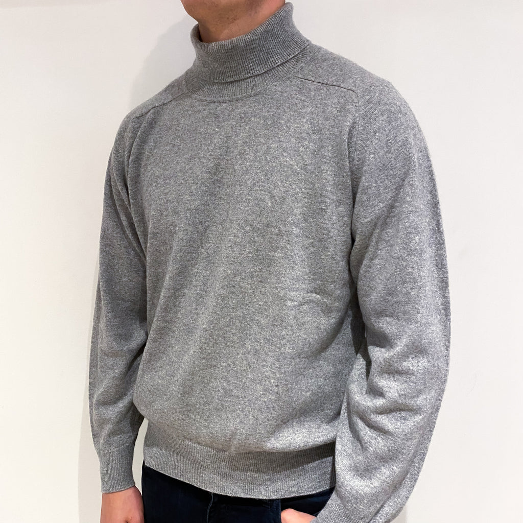 Men's Smoke Grey Cashmere Polo Neck Jumper Extra Large