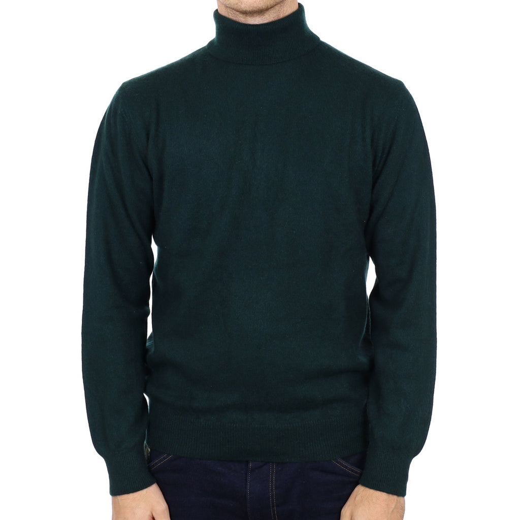 Men's Deep Pine Green Cashmere Polo Neck Jumper Medium