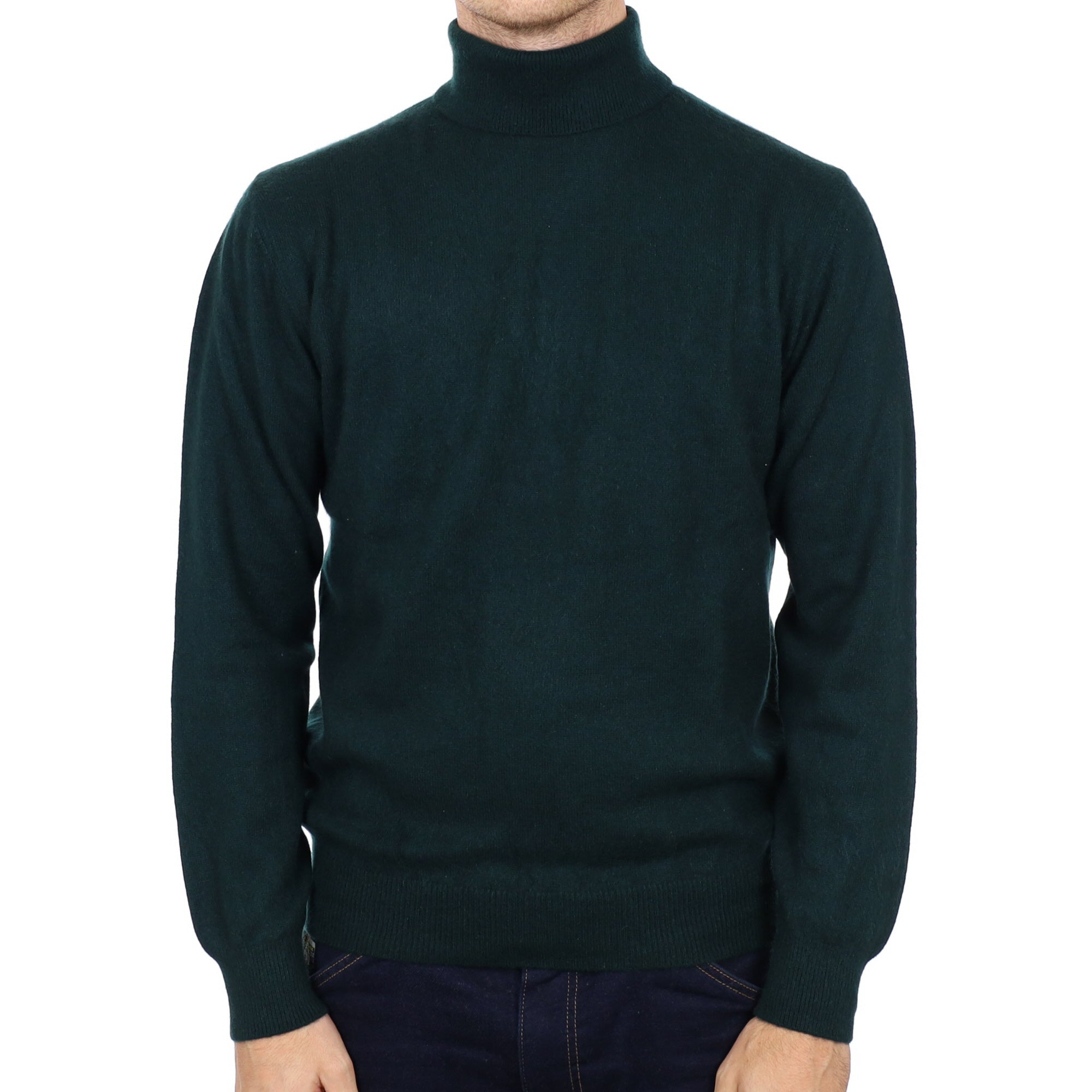 Men's Deep Pine Green Cashmere Polo Neck Jumper Medium