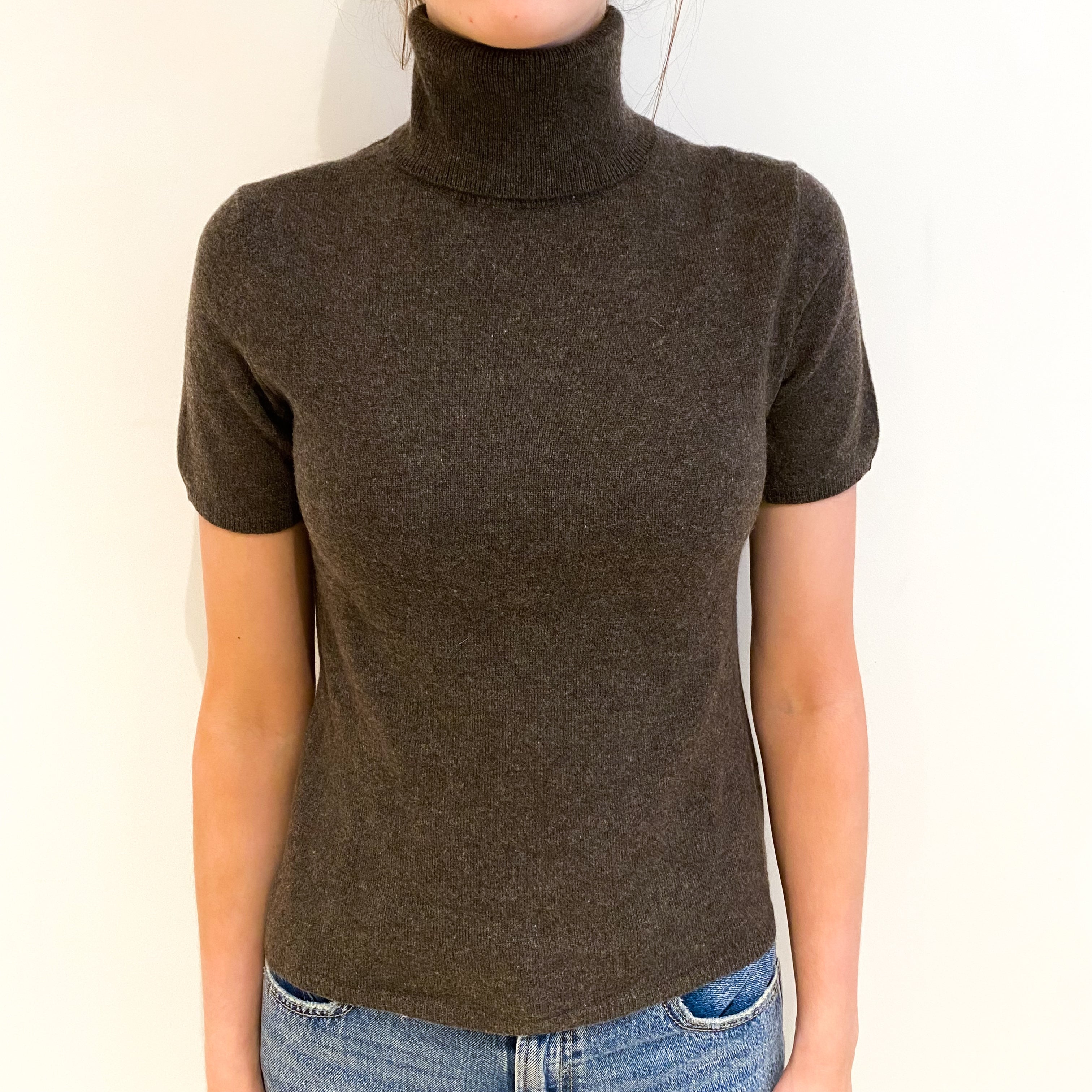 Donkey Brown Cashmere Polo Neck Short Sleeved Jumper Extra Small