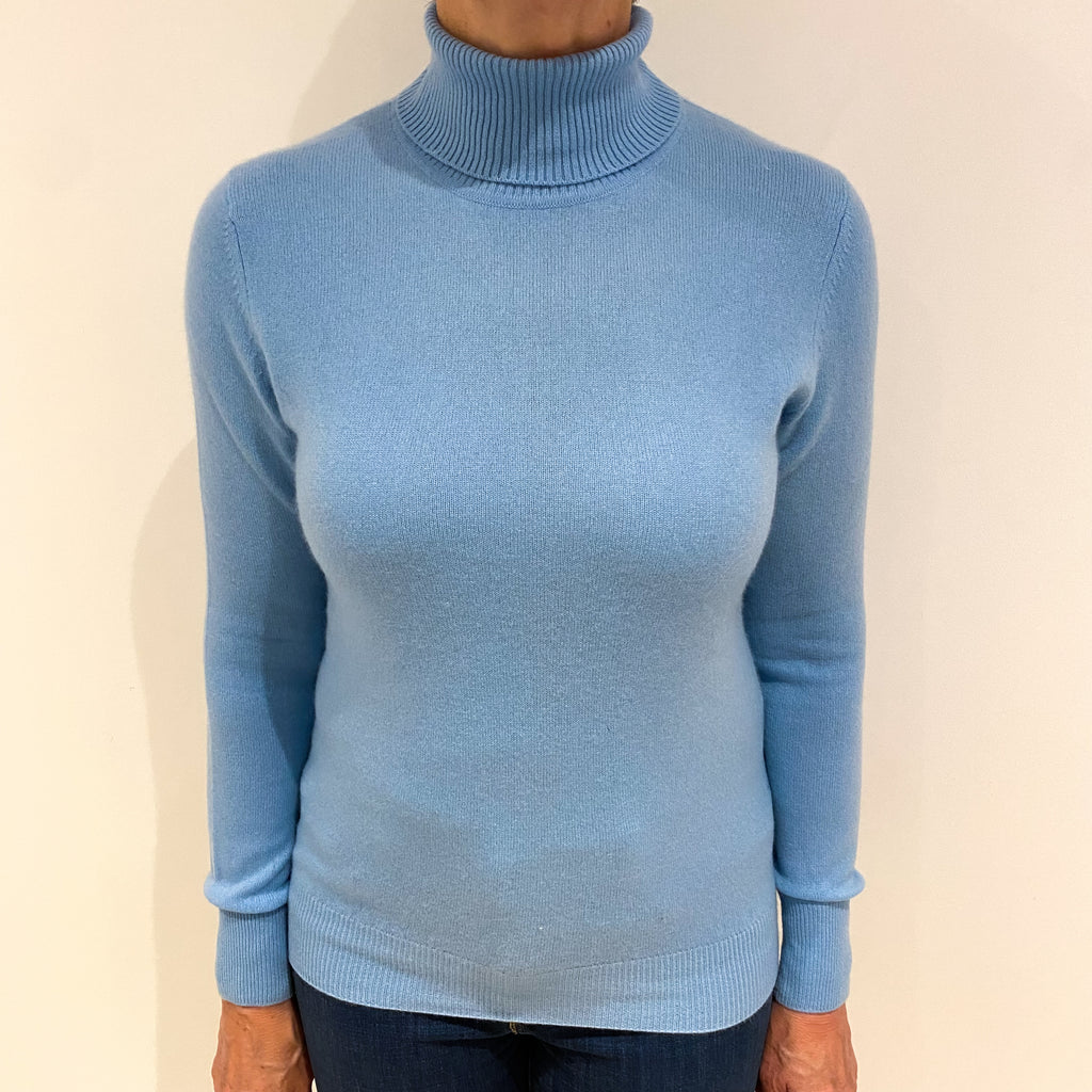 Aqua Blue Cashmere Polo Neck Jumper Medium