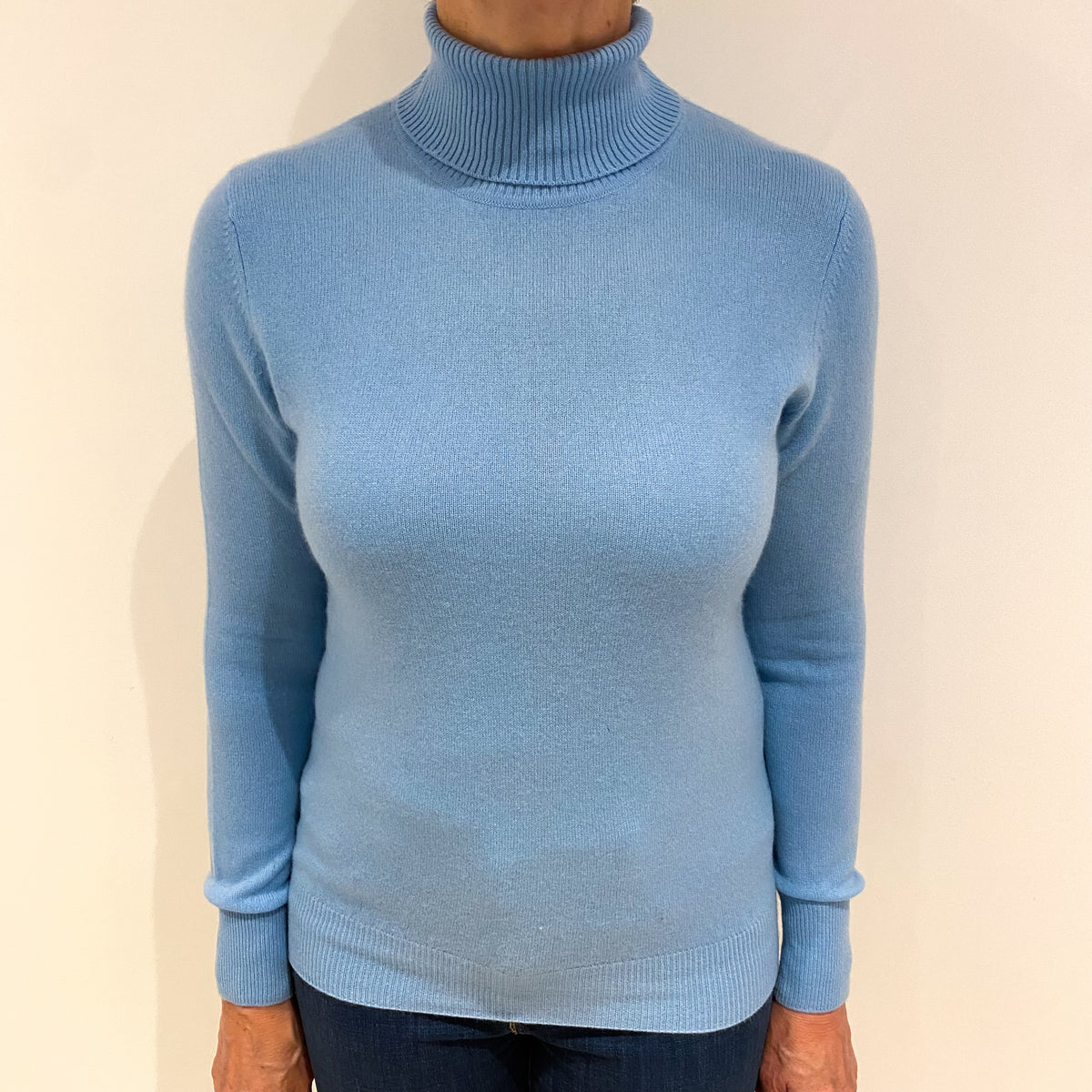 Aqua Blue Cashmere Polo Neck Jumper Medium