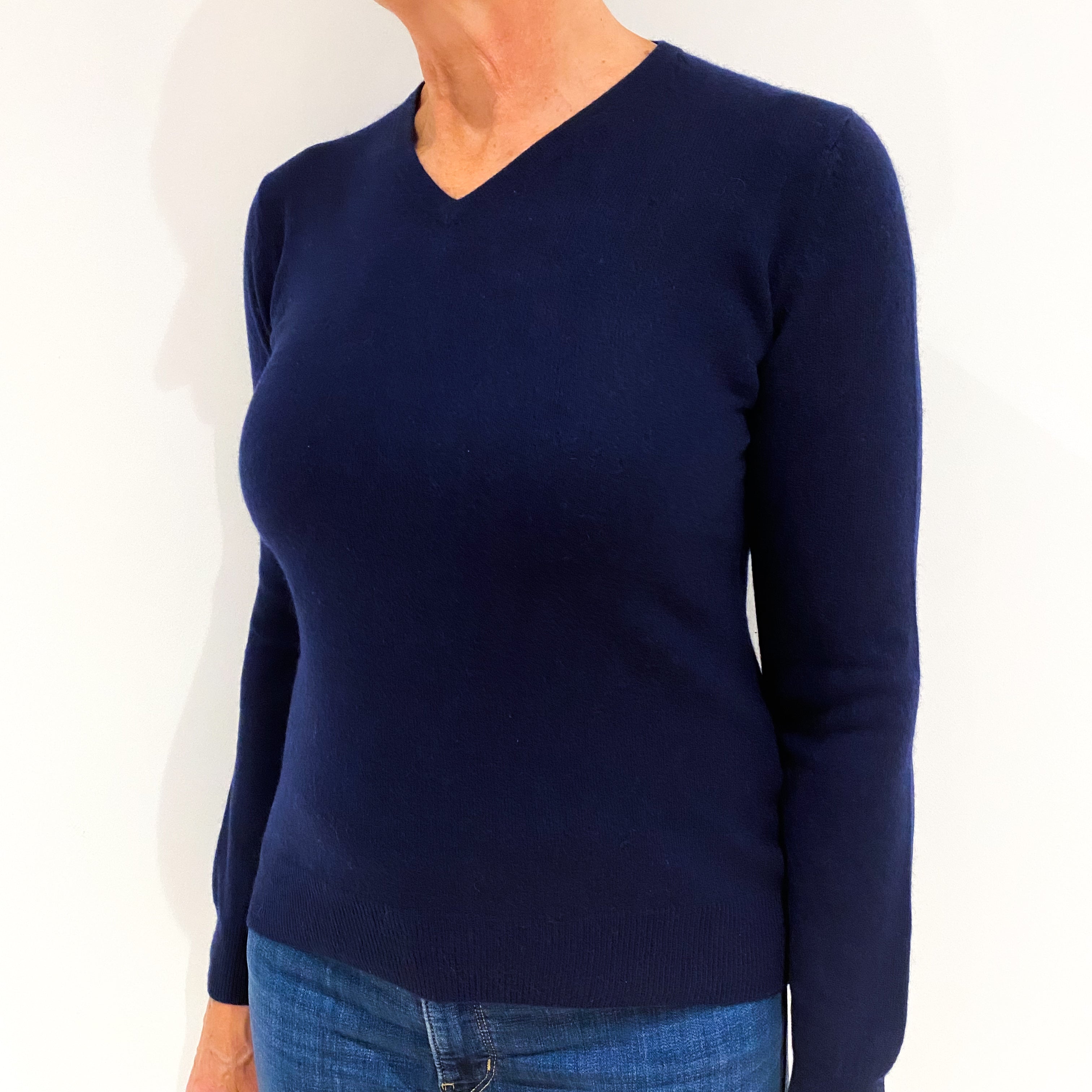 Navy Blue Cashmere V-Neck Jumper Medium