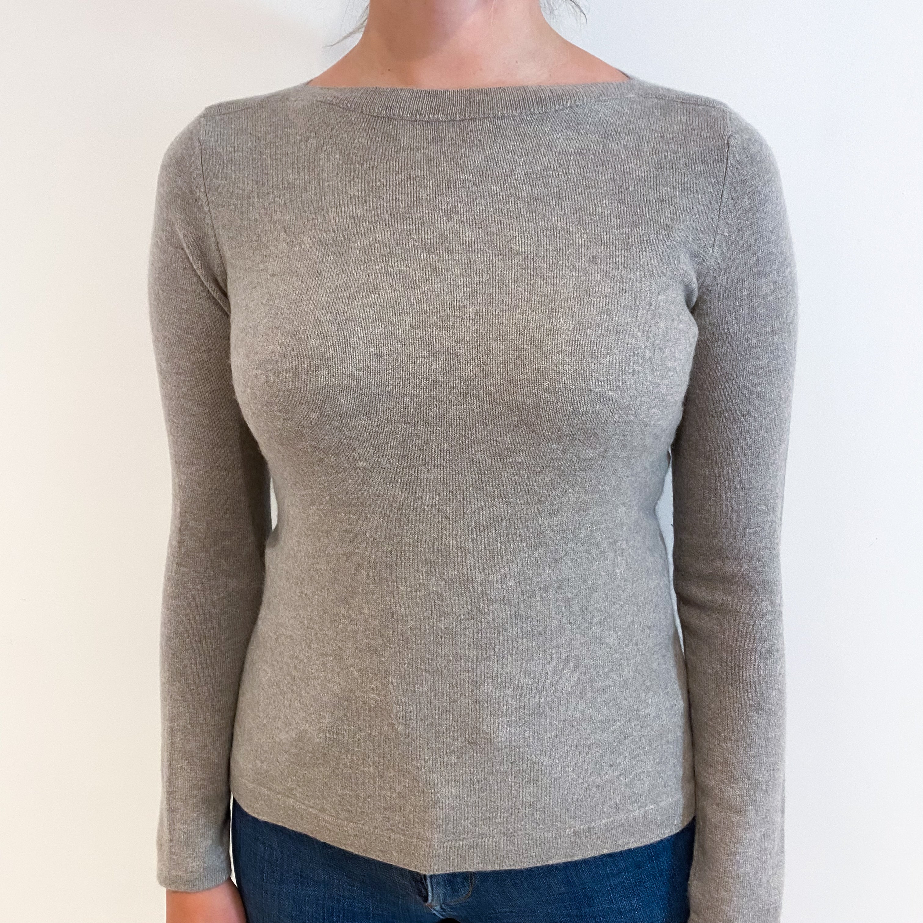 Mink Brown Cashmere Slash Neck Jumper Small