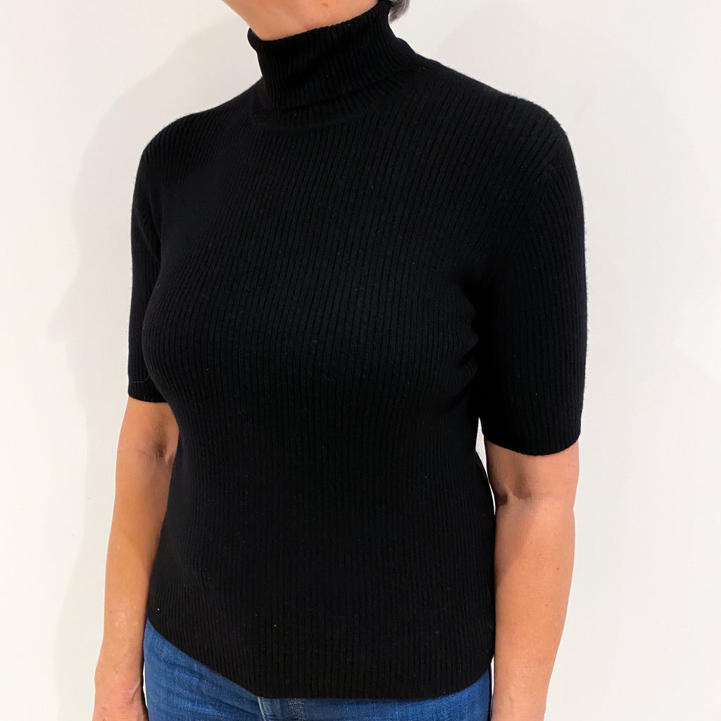 Black Cashmere Polo Neck Short Sleeved Jumper Medium
