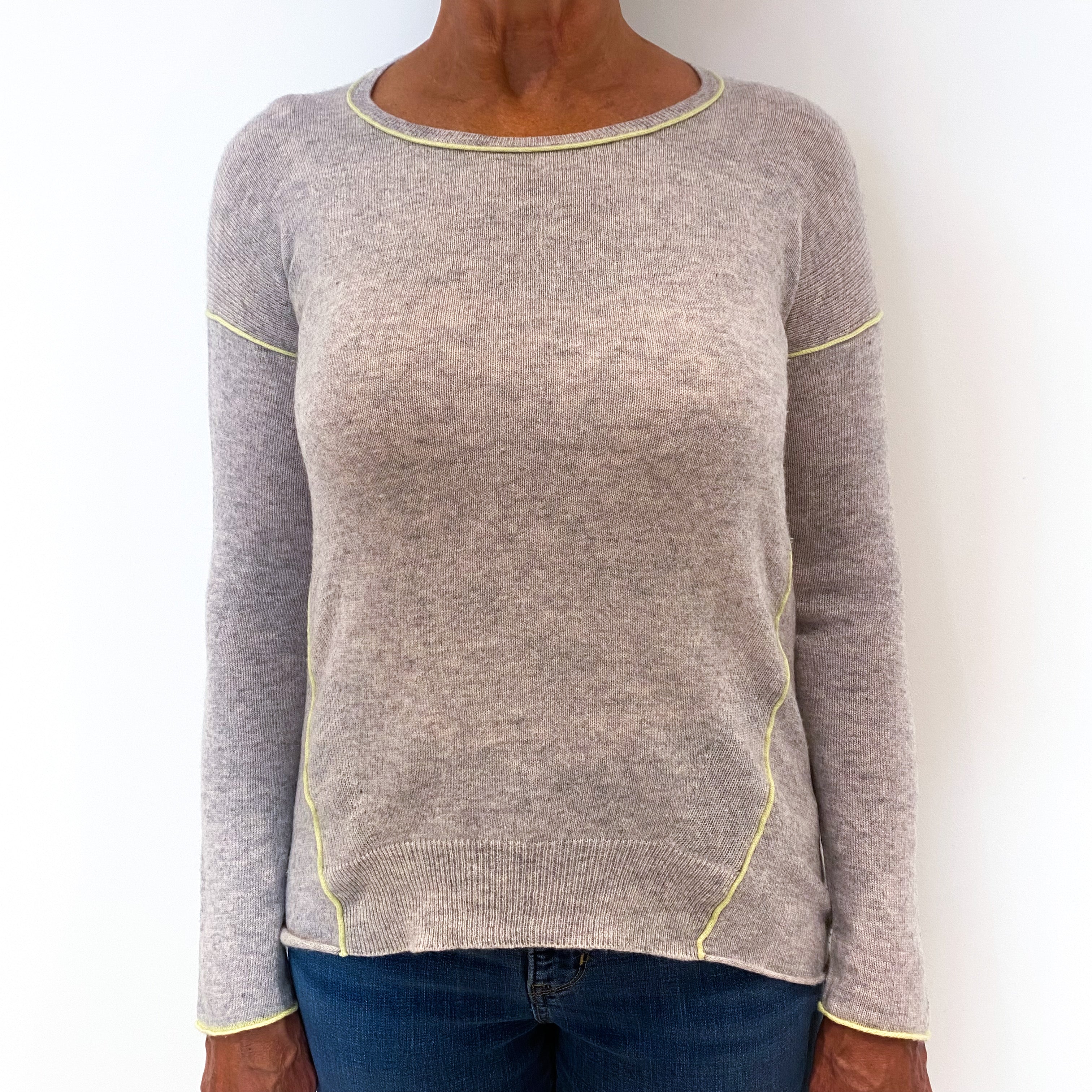 Oatmeal Beige Cashmere Crew Neck Jumper Medium