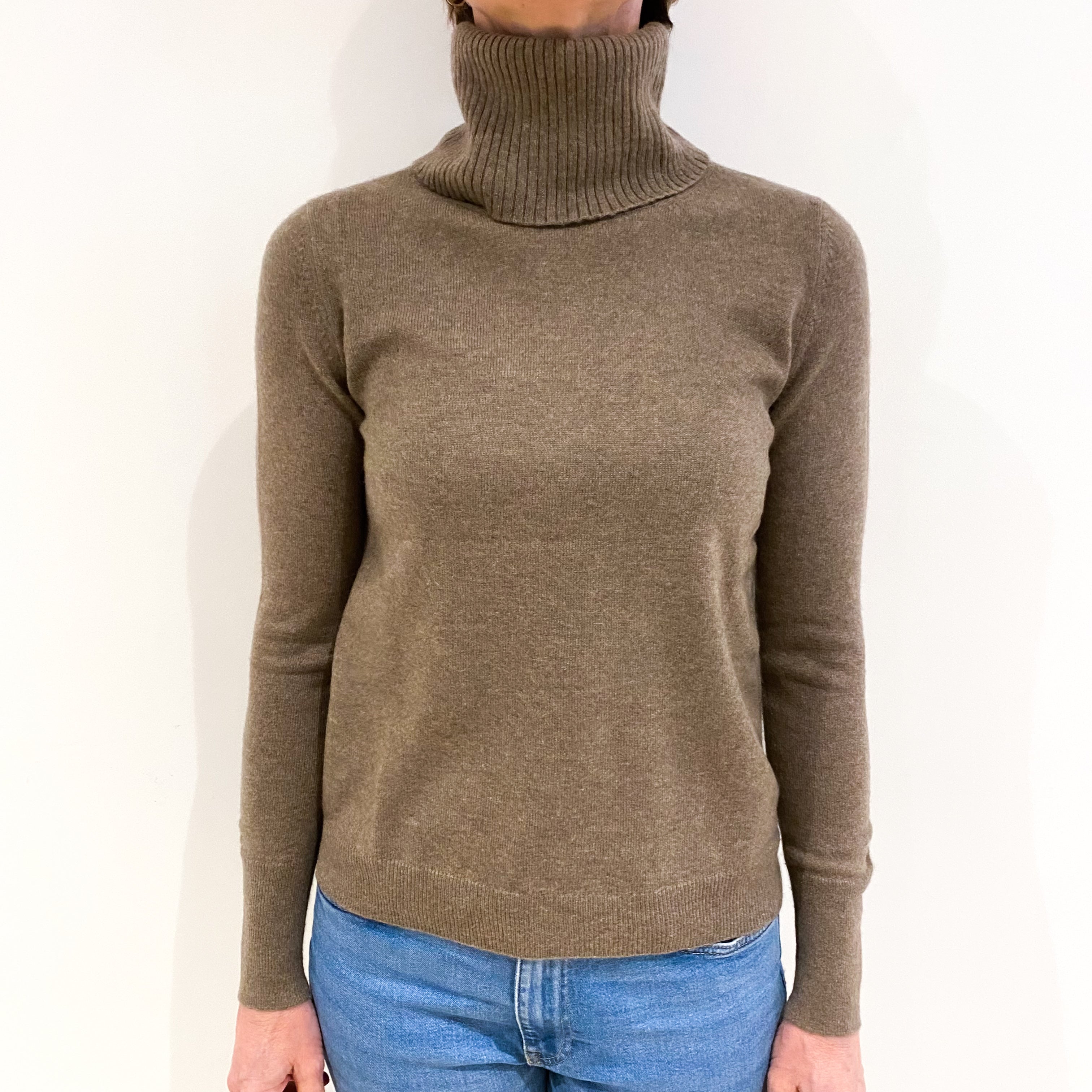 Mocha Brown Cashmere Polo Neck Jumper Small