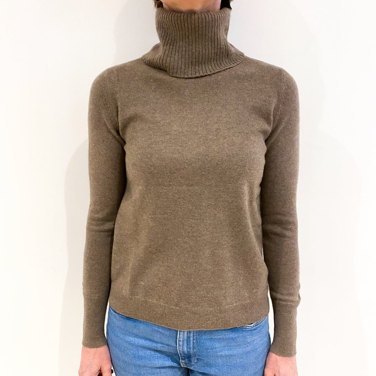 Mocha Brown Cashmere Polo Neck Jumper Small