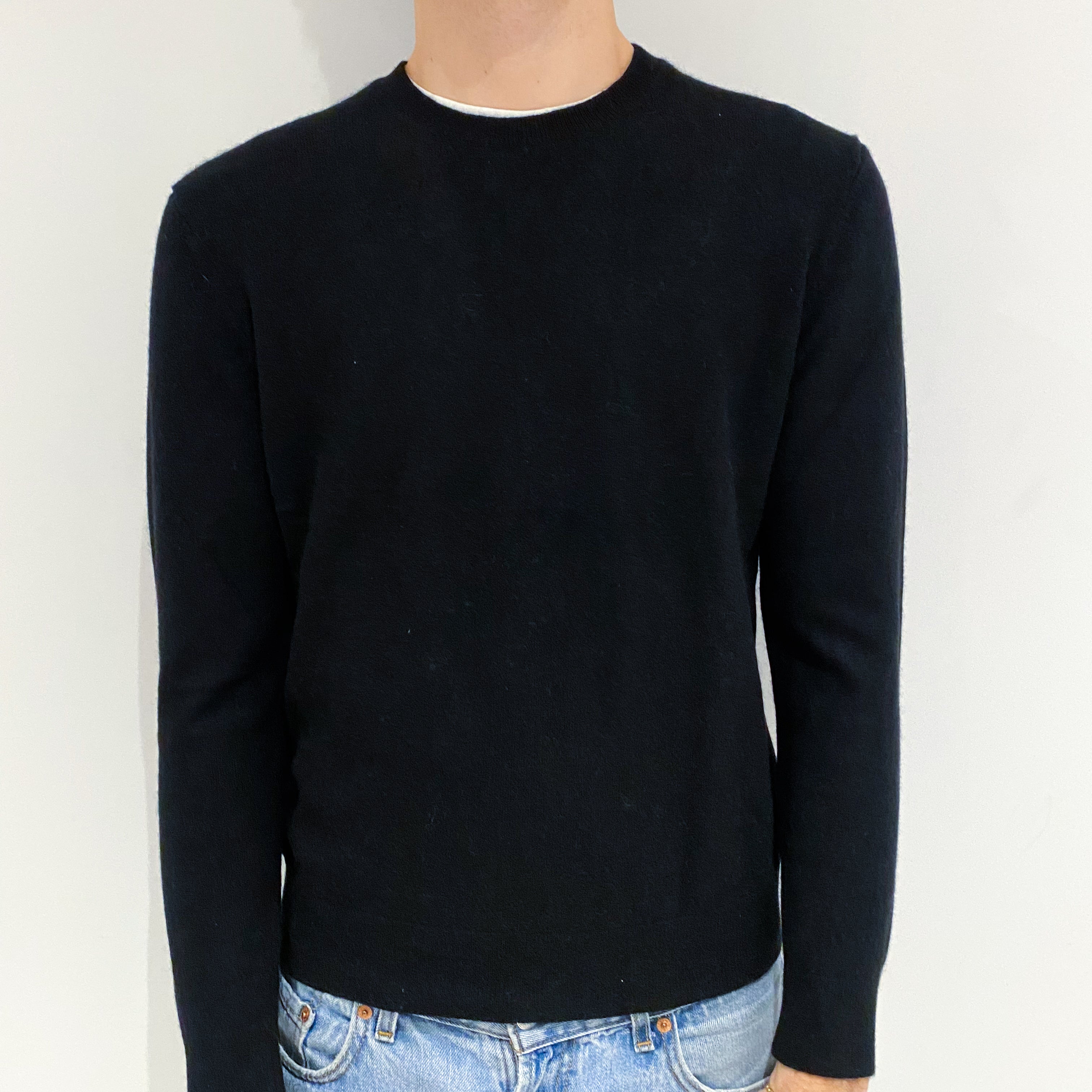 Men's Black Cashmere Crew Neck Jumper Large