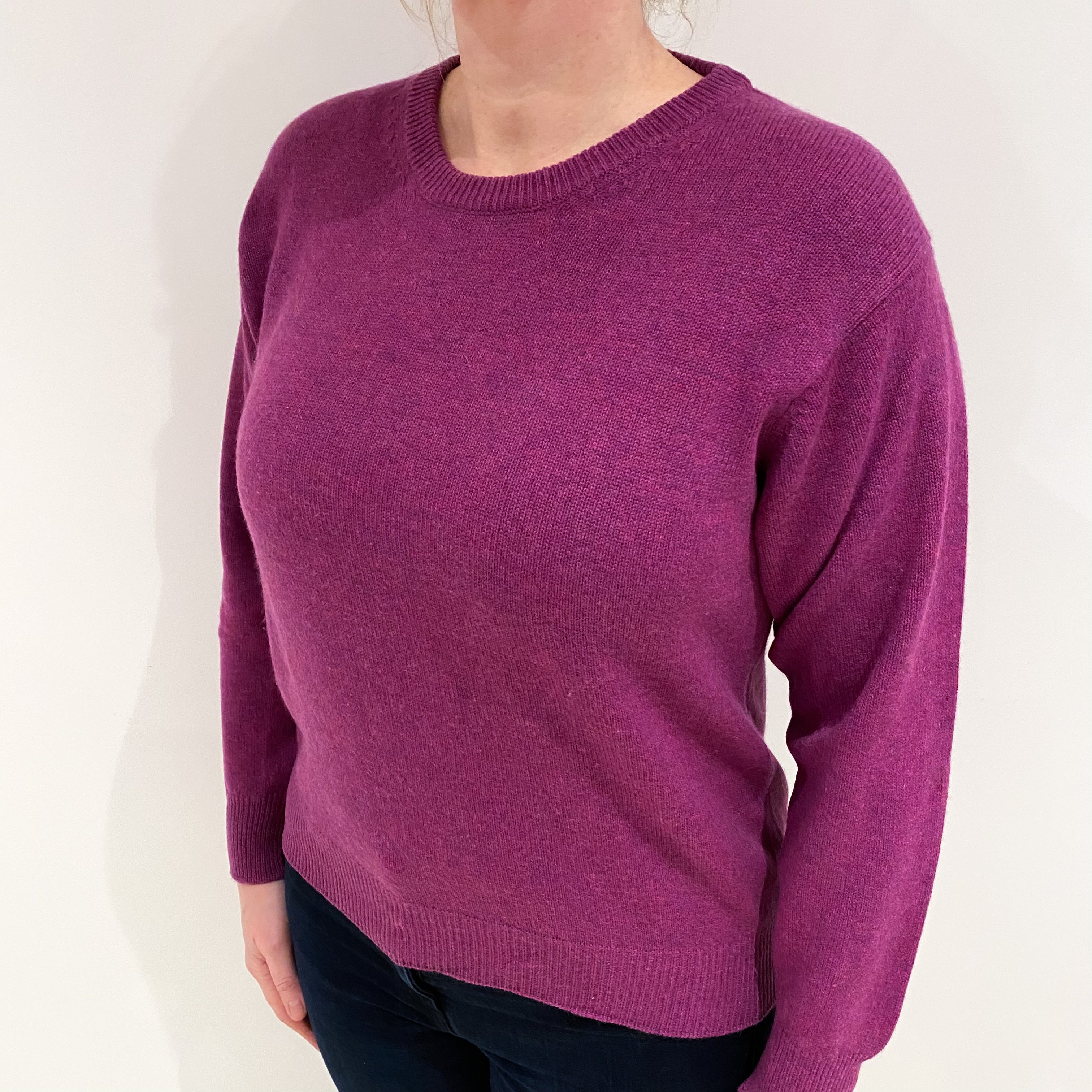Magenta Purple Cashmere Crew Neck Jumper Large