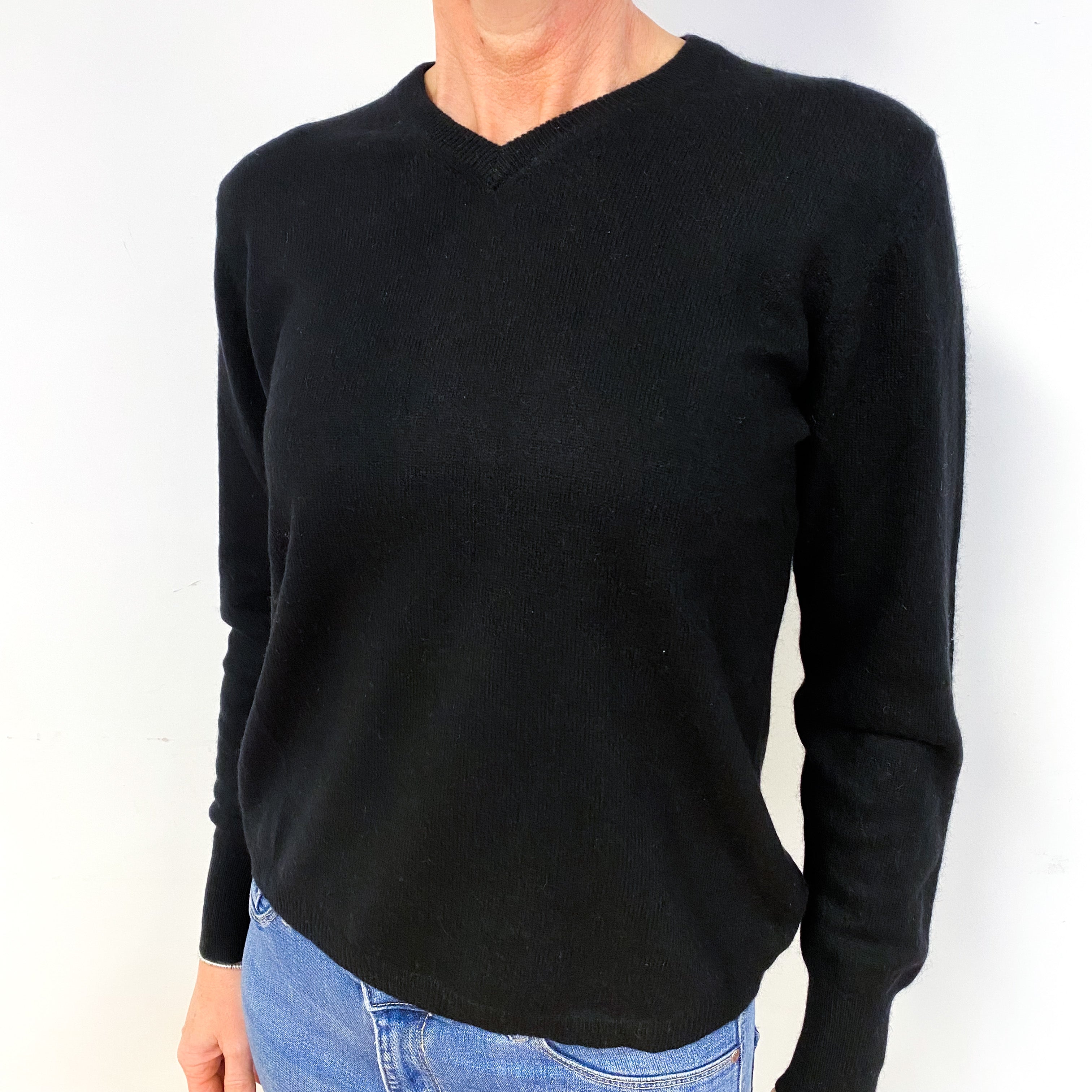 Black Cashmere V-Neck Jumper Medium