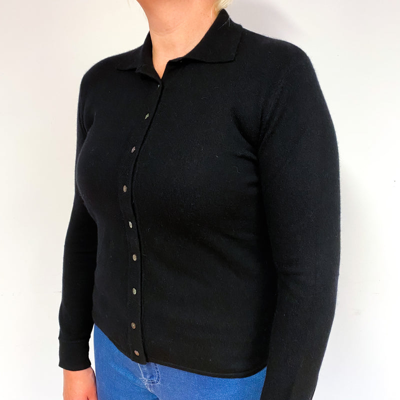 Black Cashmere Shirt Style Cardigan Large