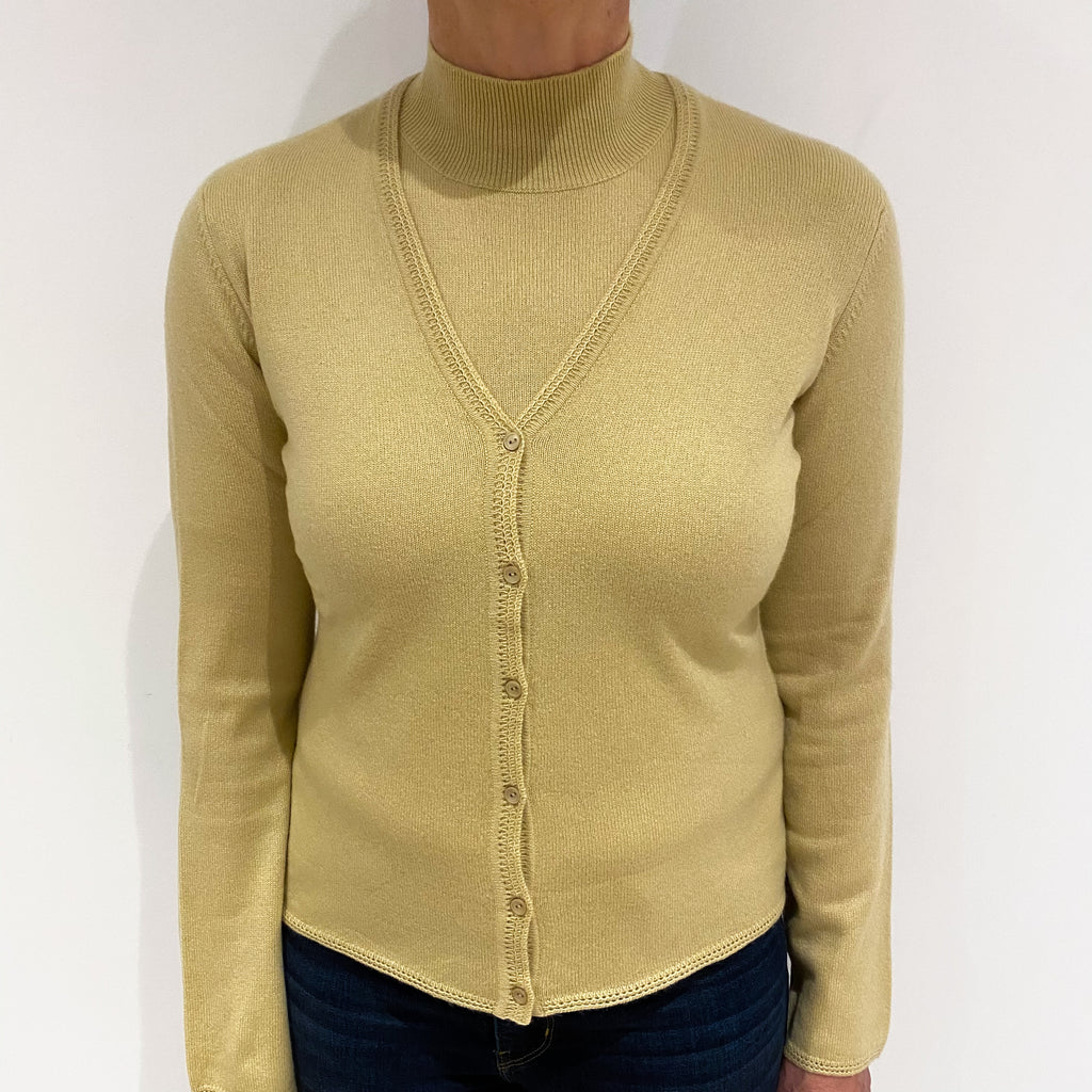 Golden Beige Cashmere Twin Set Cardigan Medium