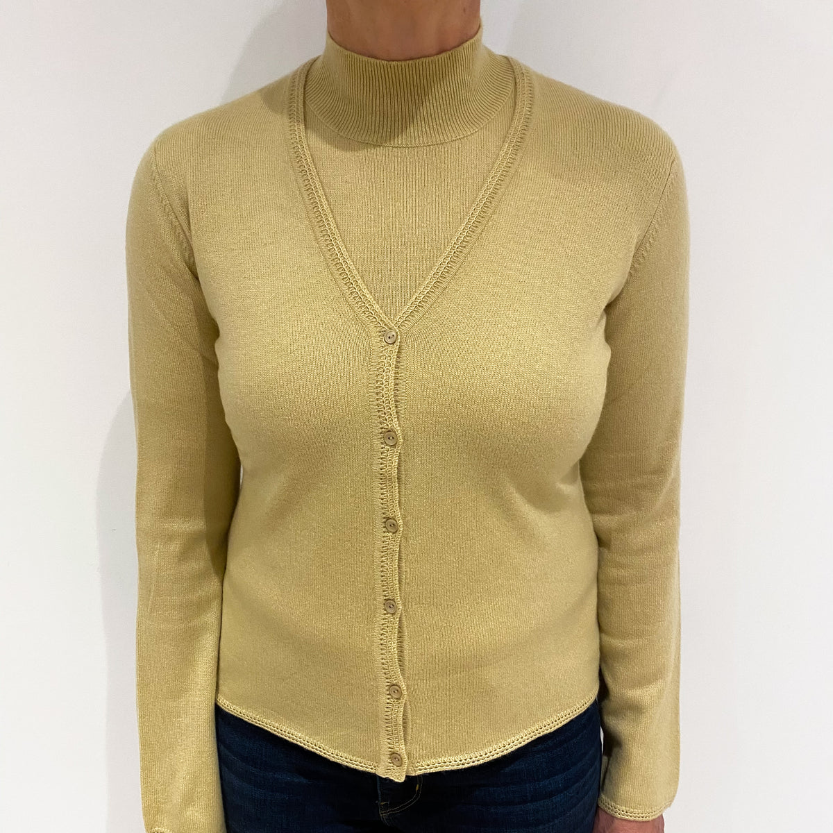 Golden Beige Cashmere Twin Set Cardigan Medium
