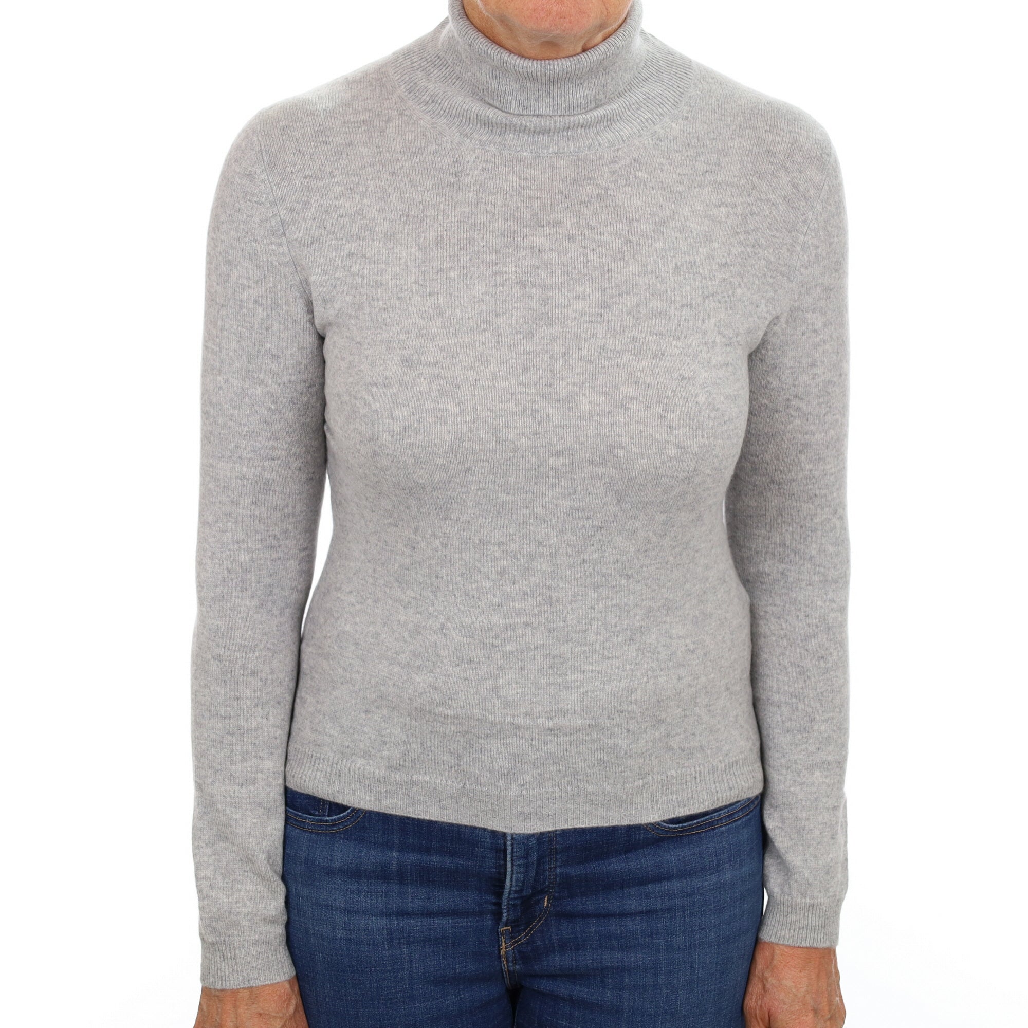 Smoke Grey Cashmere Polo Neck Jumper Medium