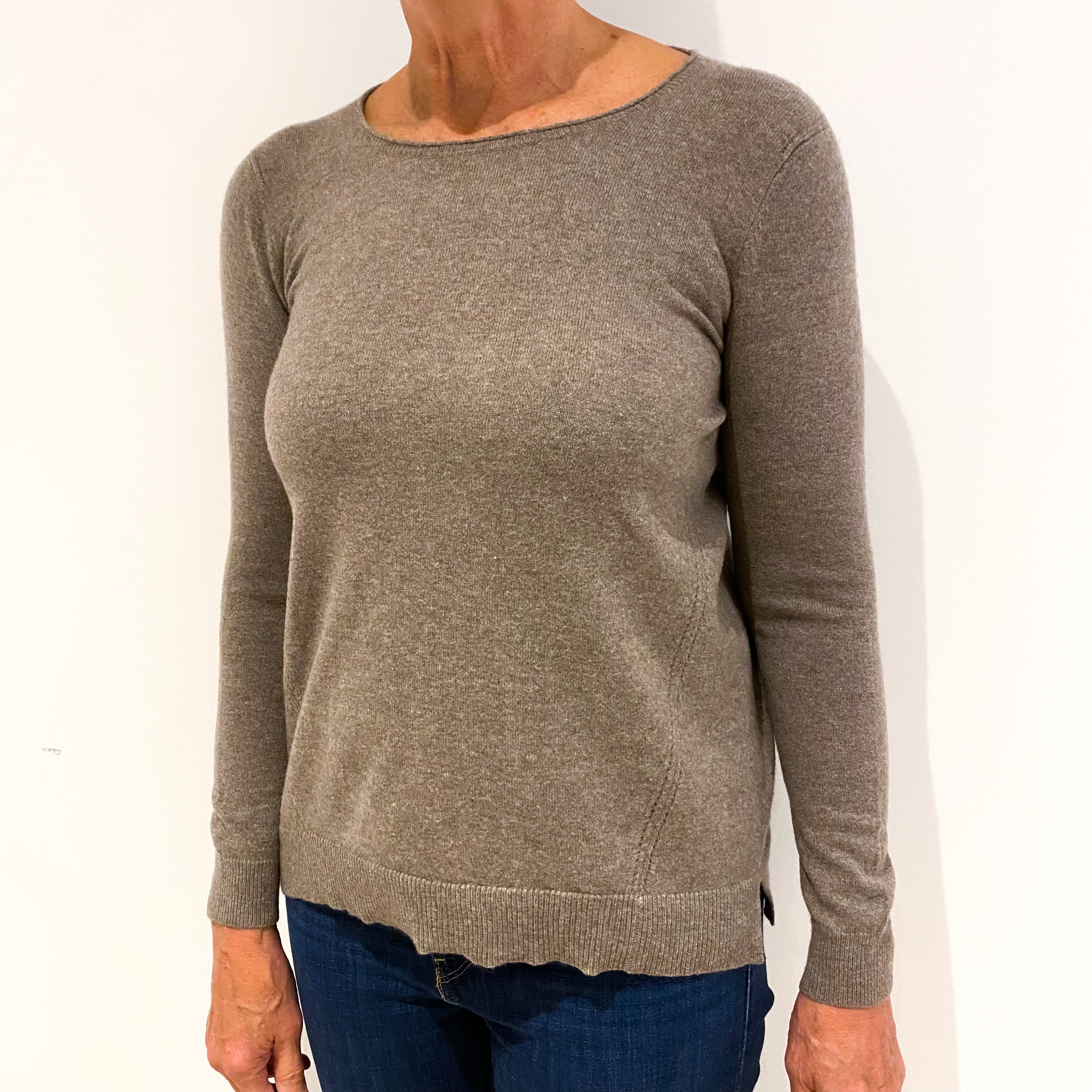 Mink Brown Cashmere Crew Neck Jumper Medium