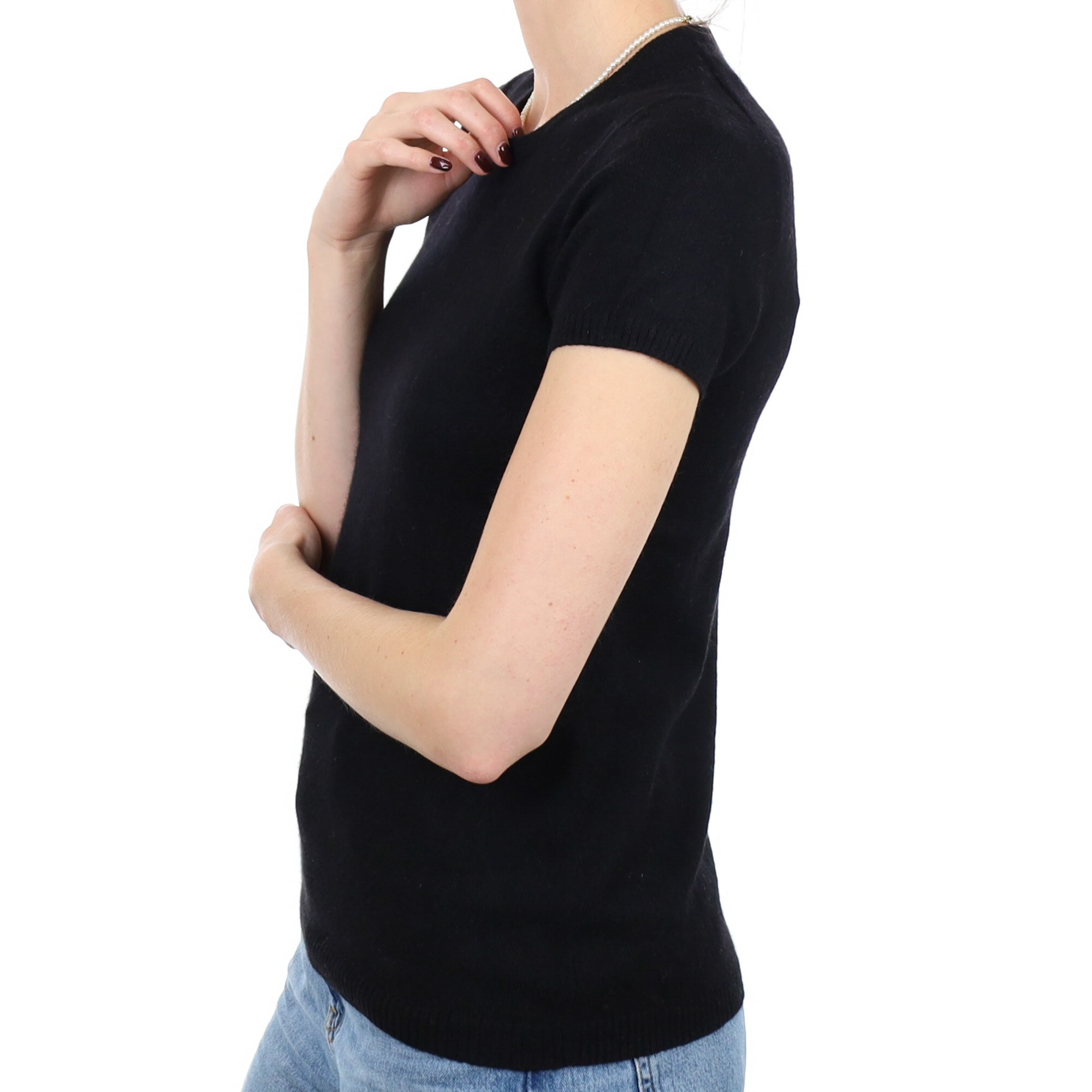 Black Cashmere Short Sleeve Crew Neck Jumper Small
