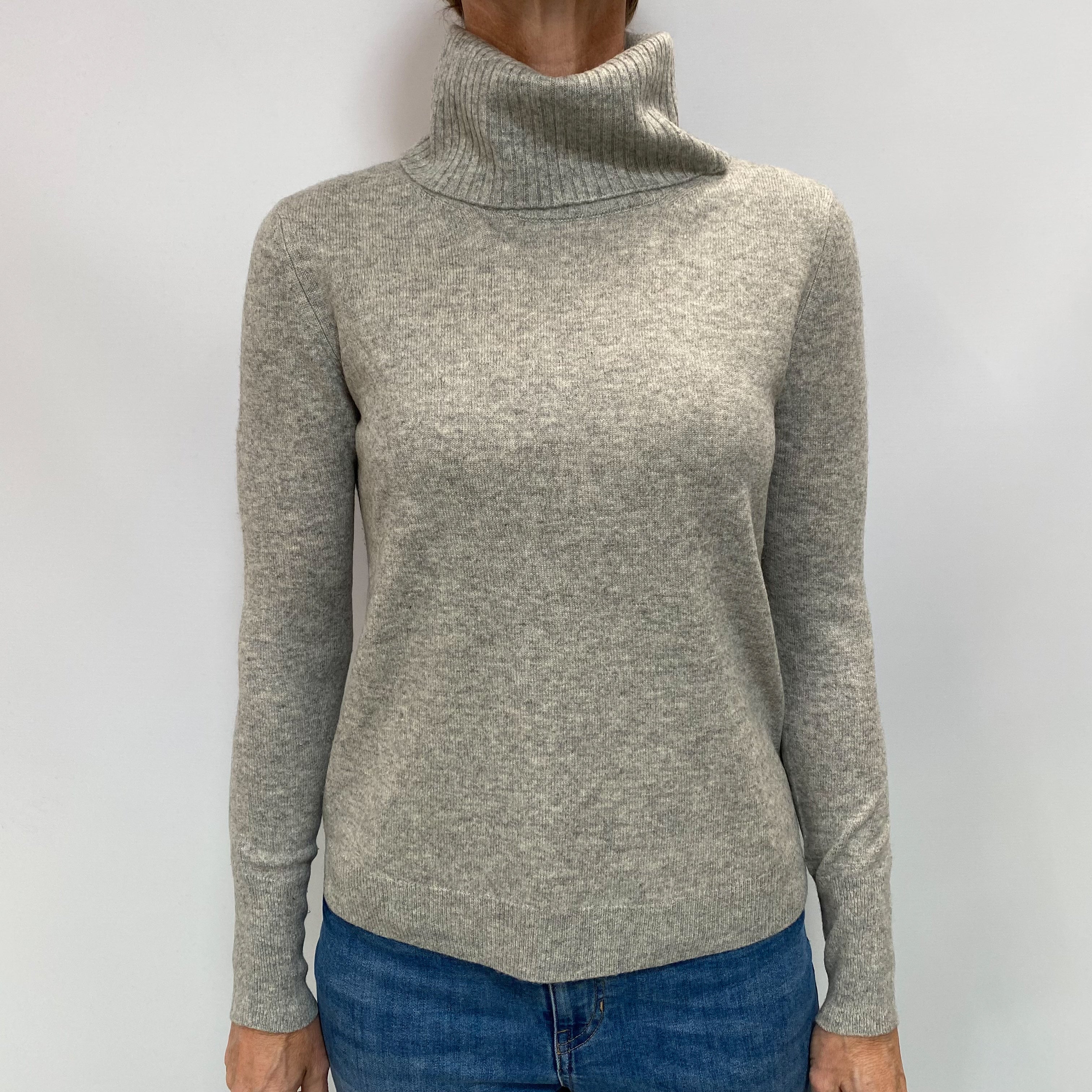 Smoke Grey Cashmere Polo Neck Jumper Small