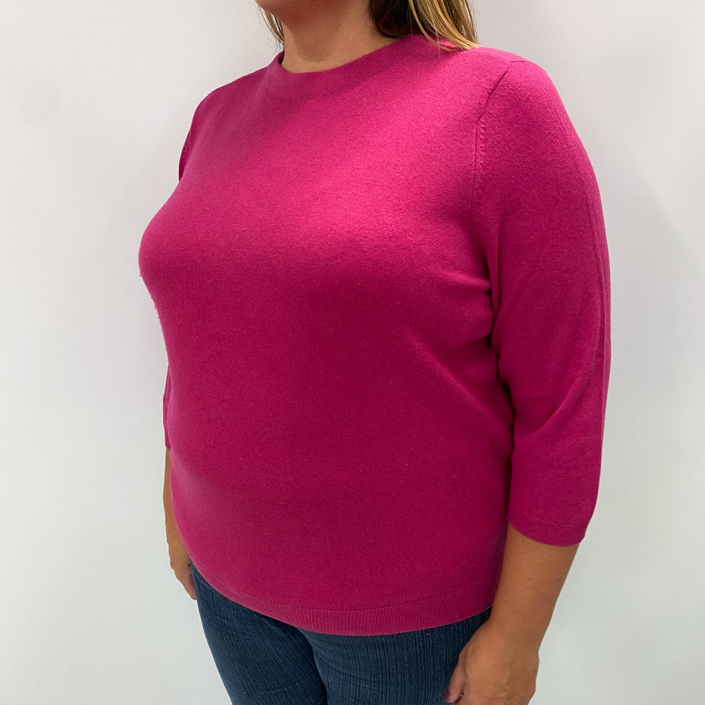 Fuchsia Pink Cashmere Crew Neck Jumper Extra Large