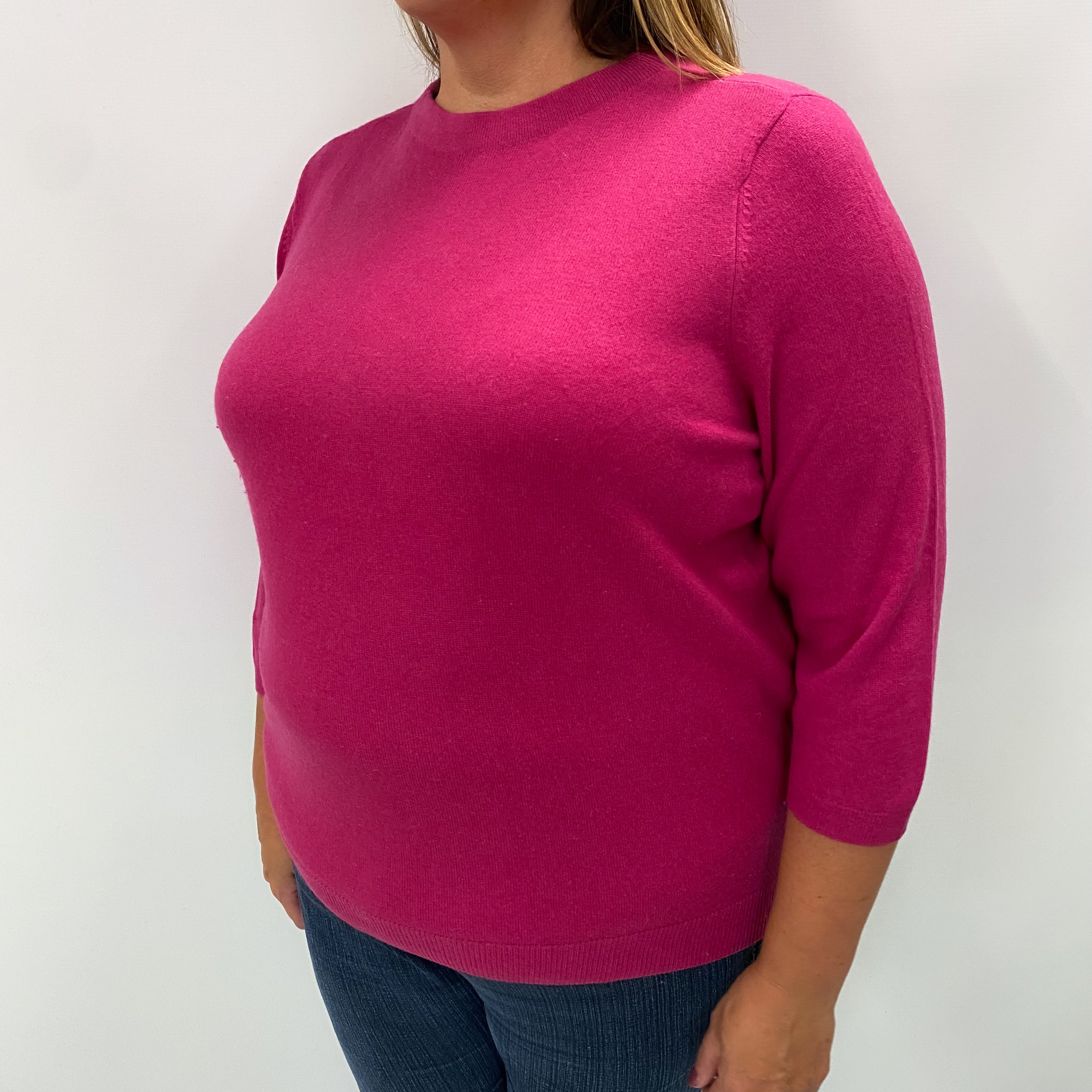Fuchsia Pink Cashmere Crew Neck Jumper Extra Large