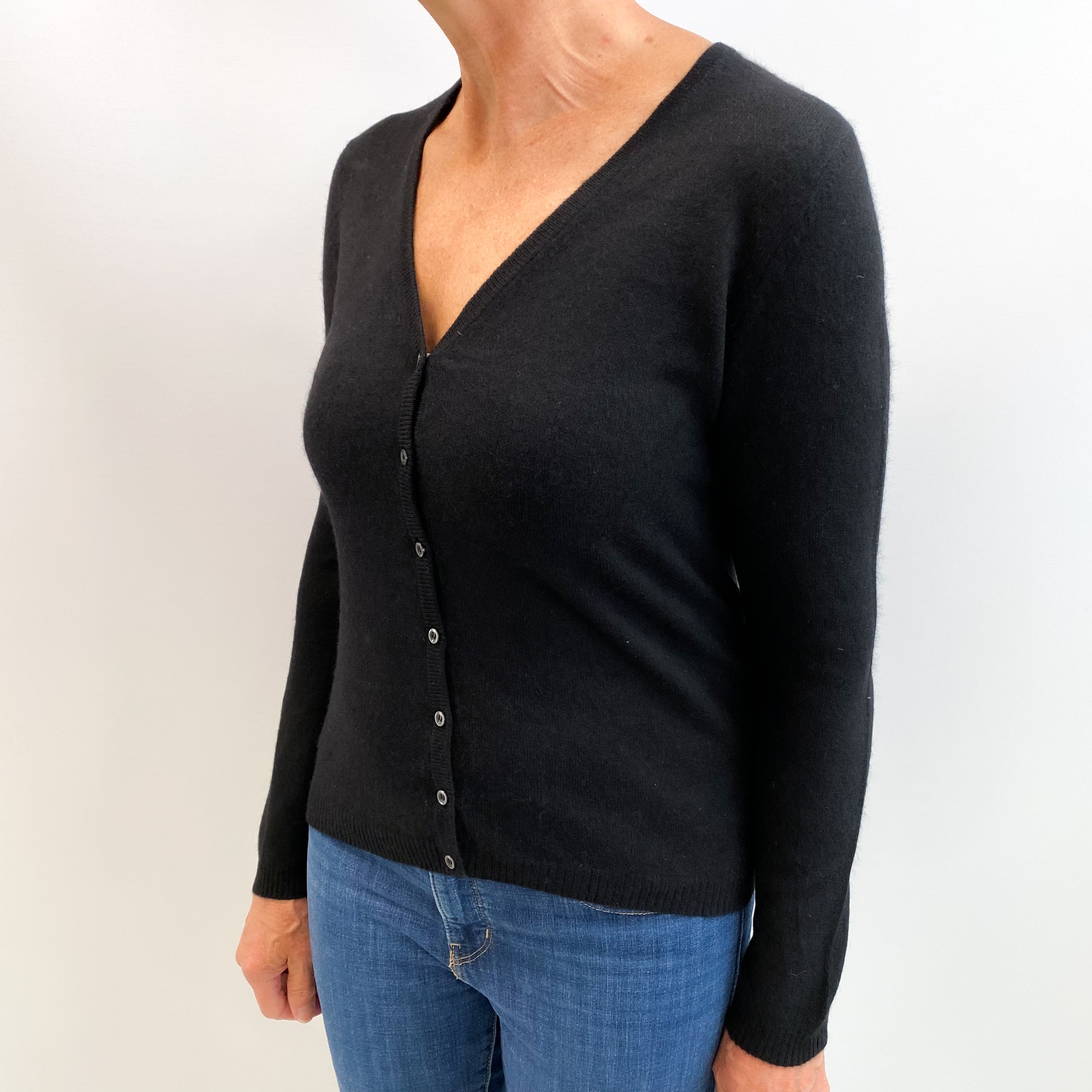 Black Cashmere Crew Neck Cardigan Medium