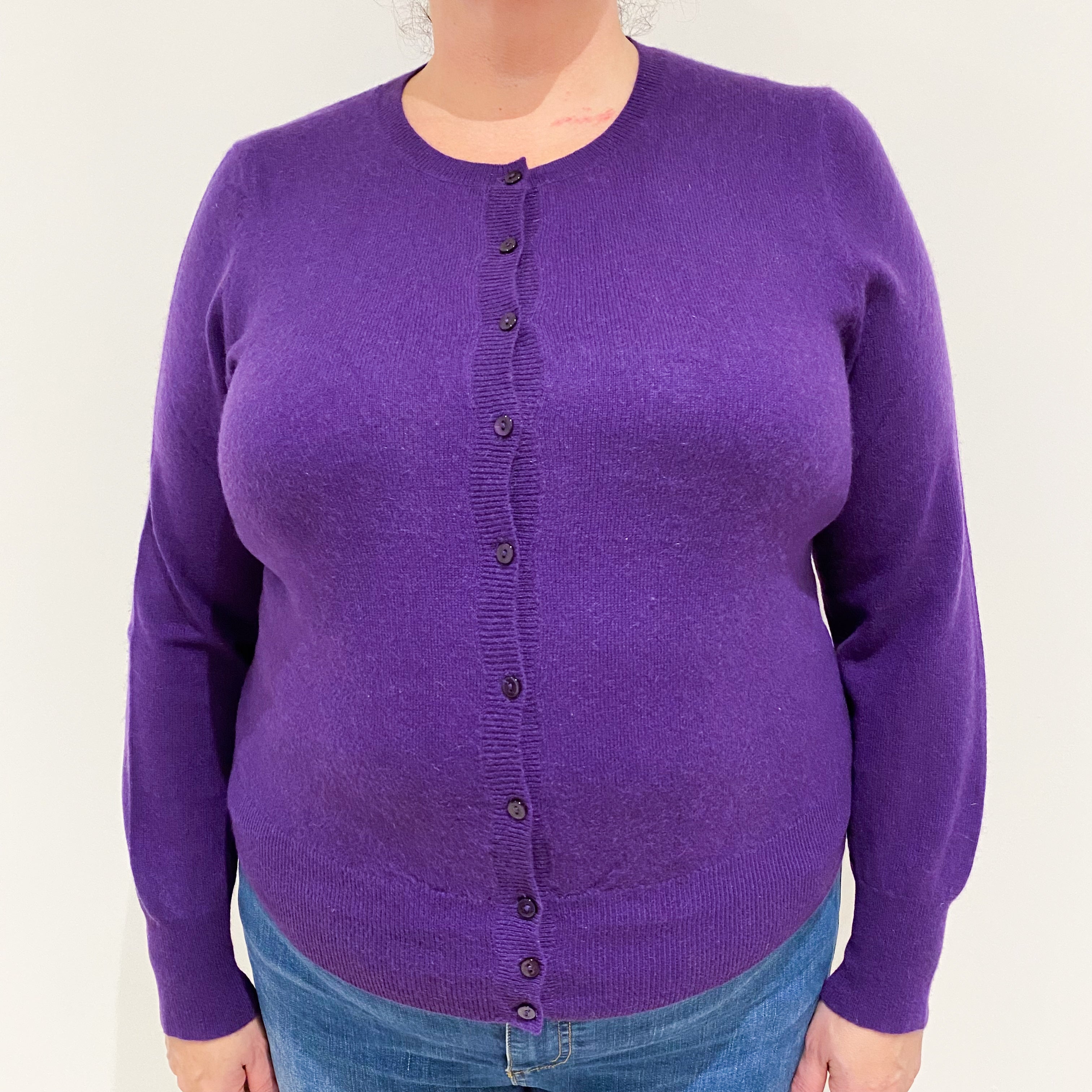Pansy Purple Cashmere Crew Neck Cardigan Extra Large