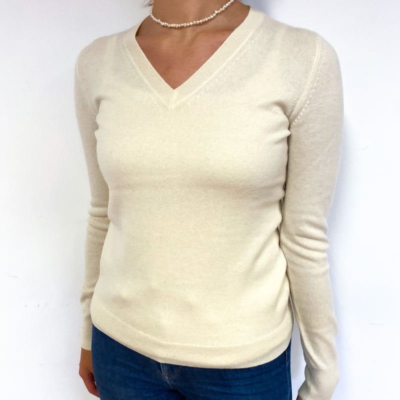 Winter White Cashmere V-Neck Jumper Small