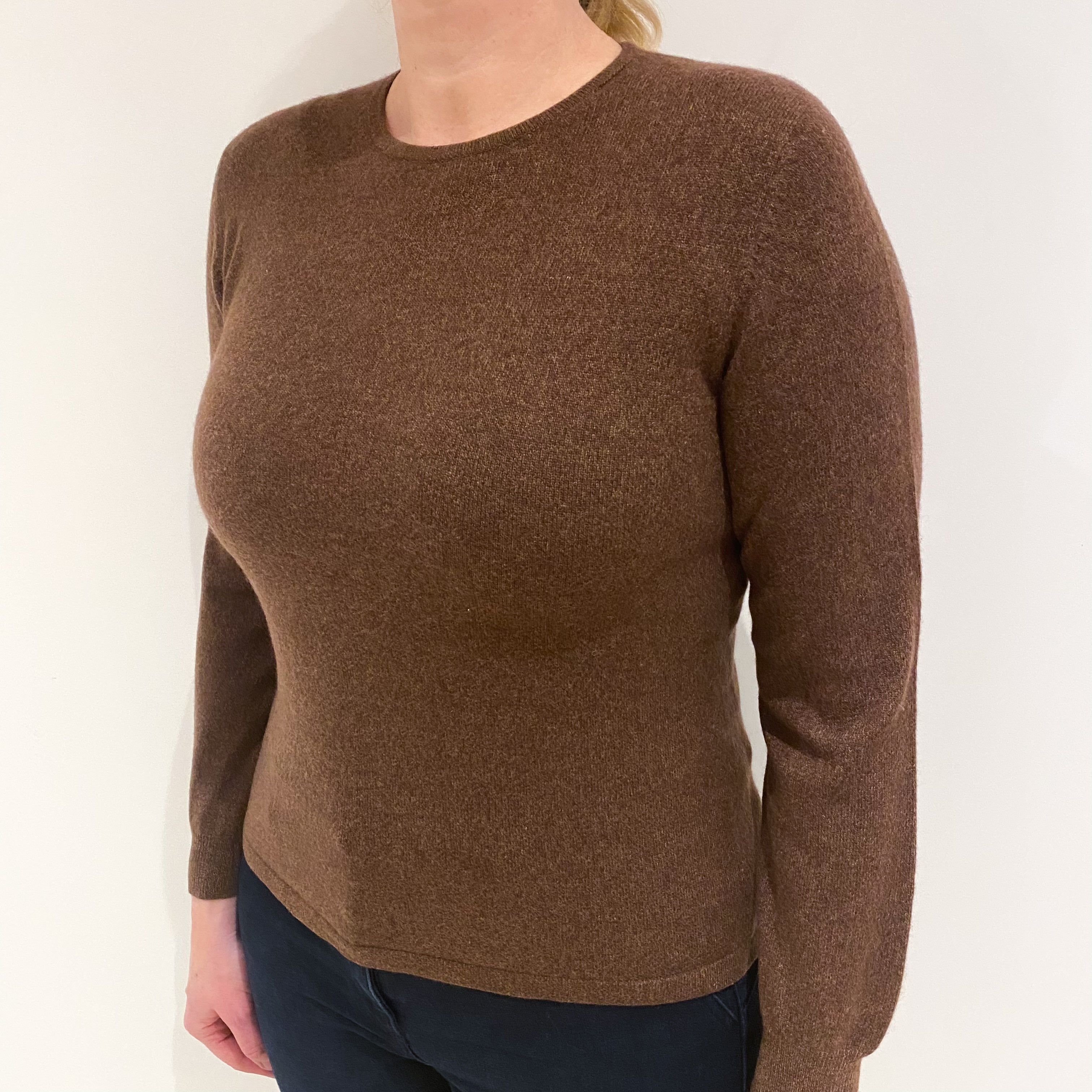 Sepia Brown Cashmere Crew Neck Jumper Large