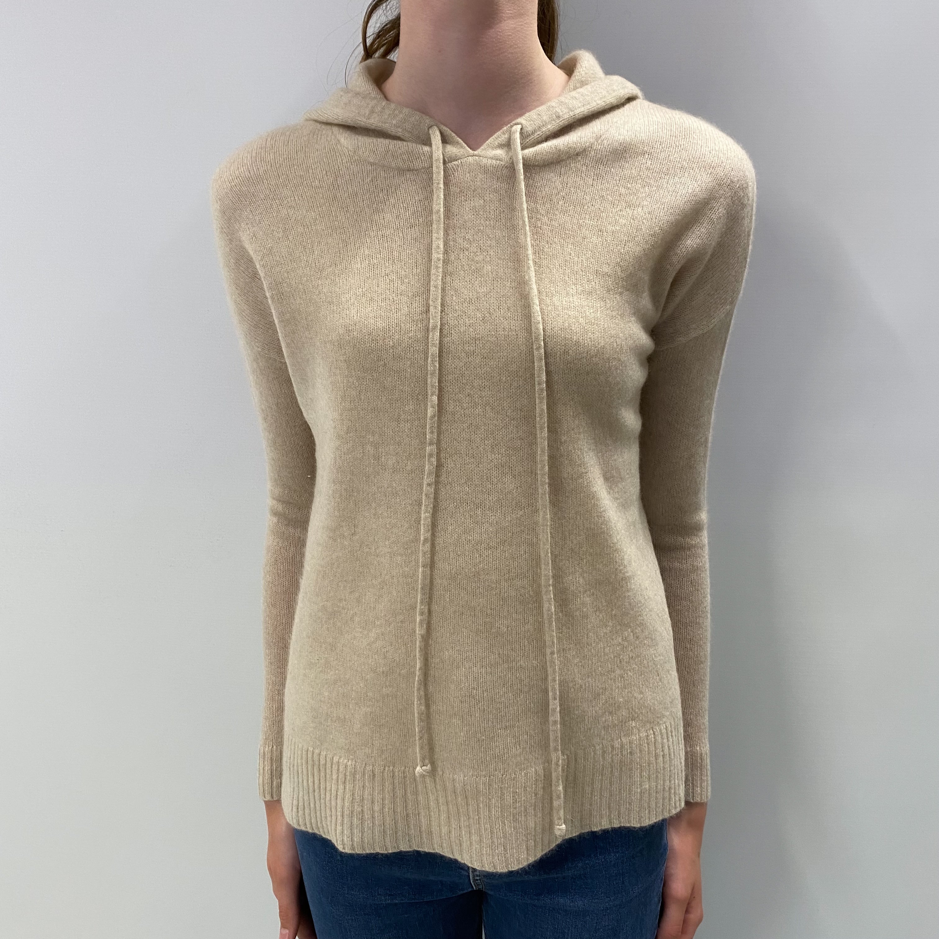 Oatmeal Beige Cashmere Hoodie Jumper Extra Small