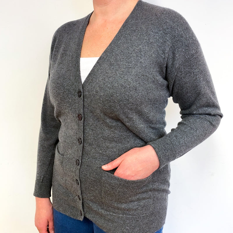 Scottish Slate Grey Cashmere V-Neck Cardigan Large