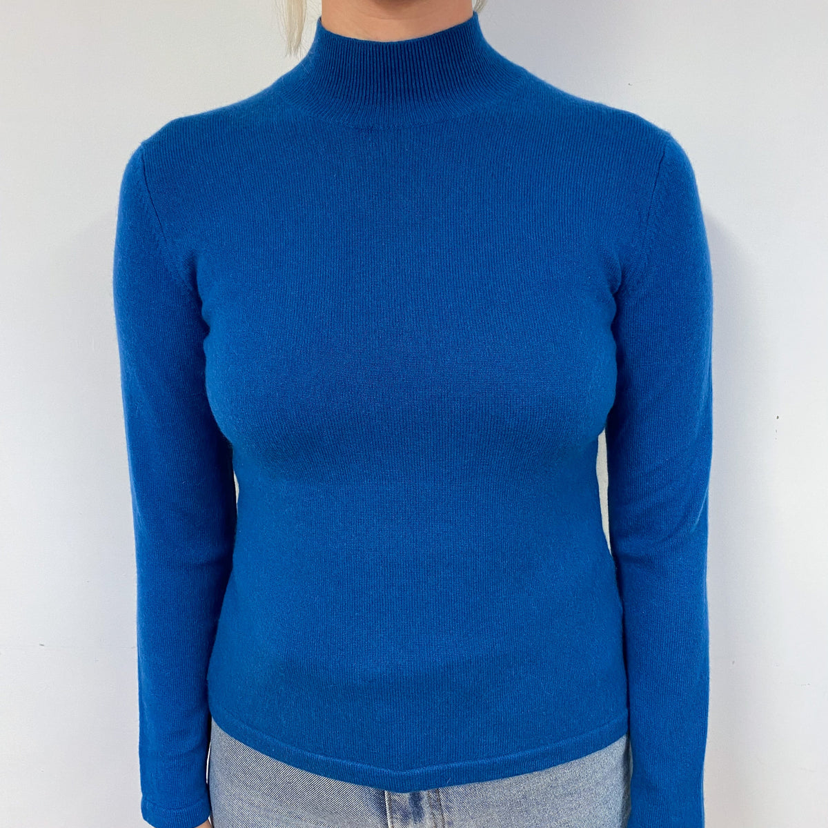 Peacock Blue Cashmere Turtle Neck Jumper Small