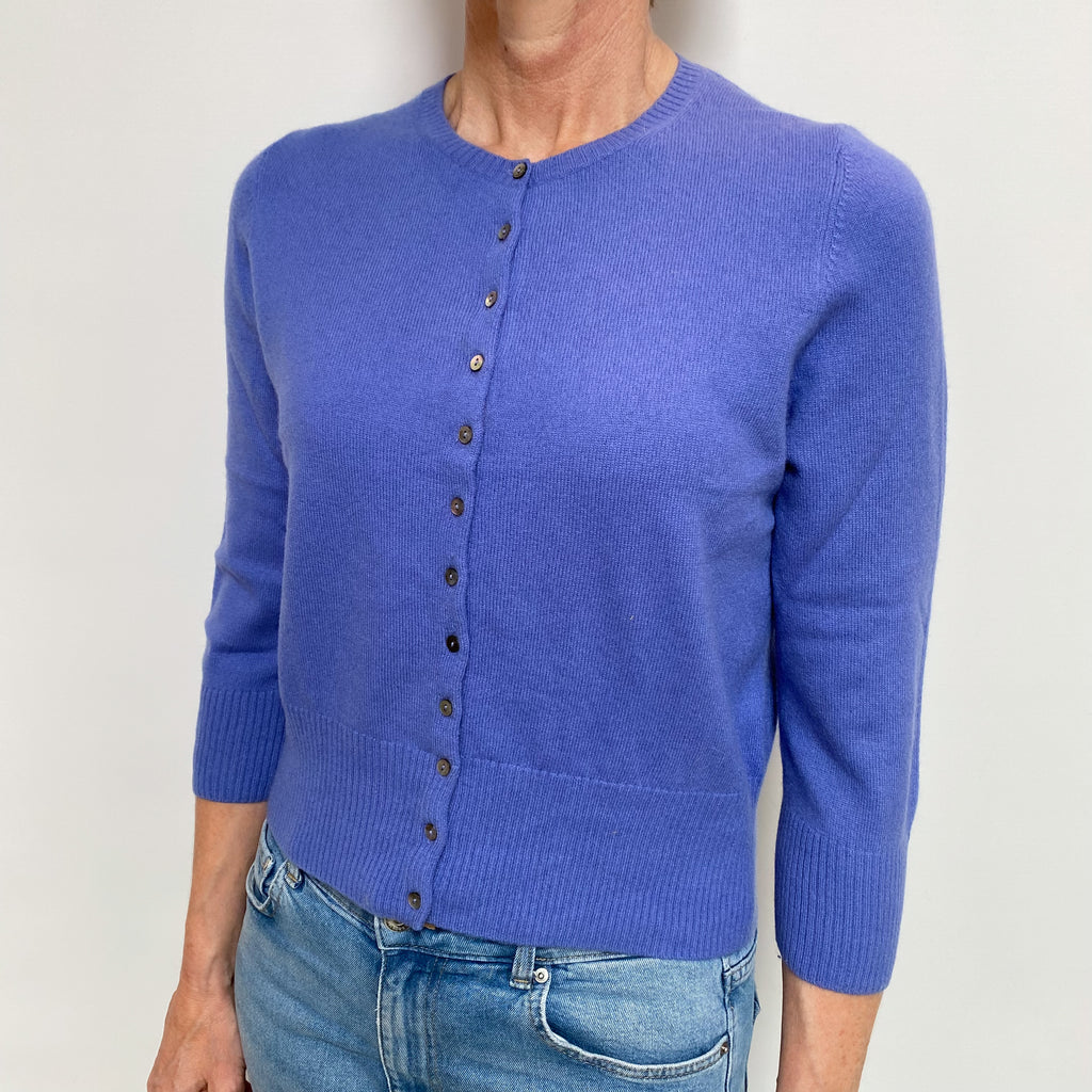 Bluebell Blue Cashmere Cropped Crew Neck Cardigan Small