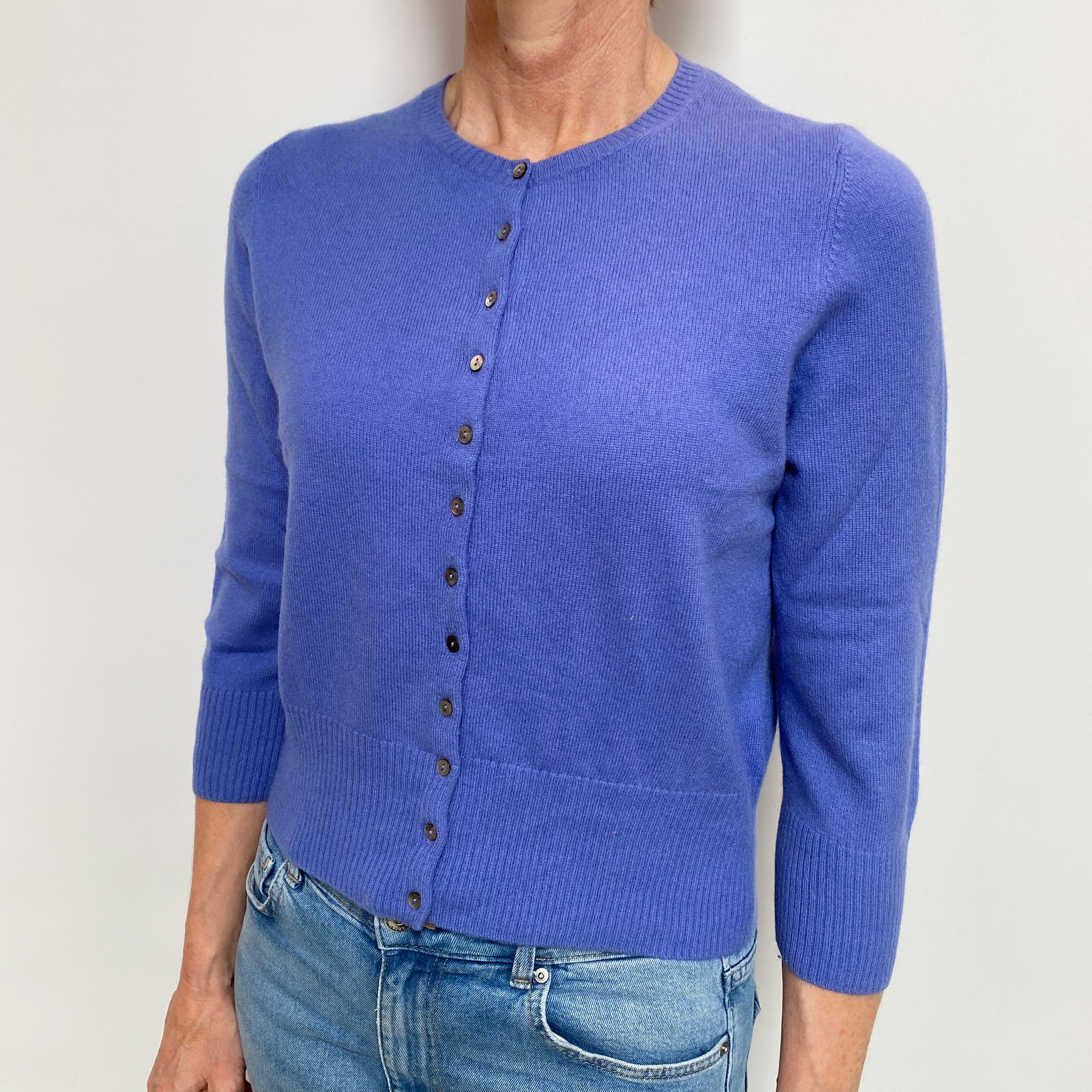 Bluebell Blue Cashmere Cropped Crew Neck Cardigan Small