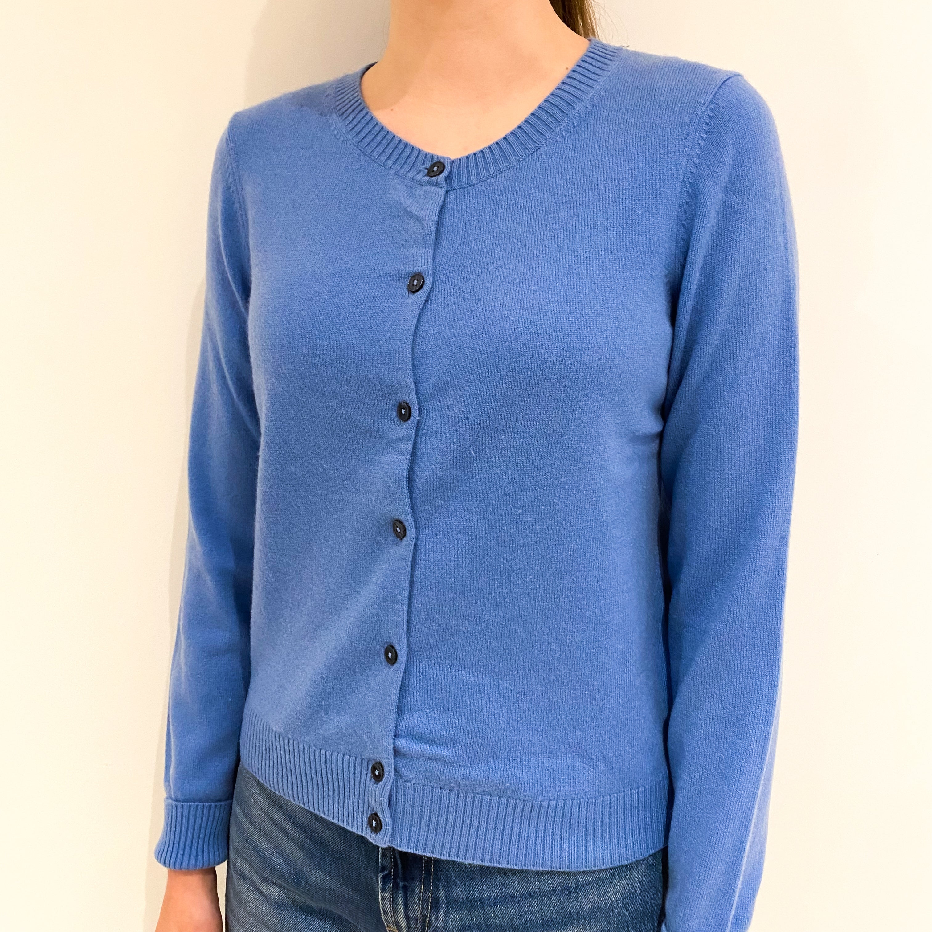 Tanzanite Blue Cashmere Crew Neck Cardigan Extra Small