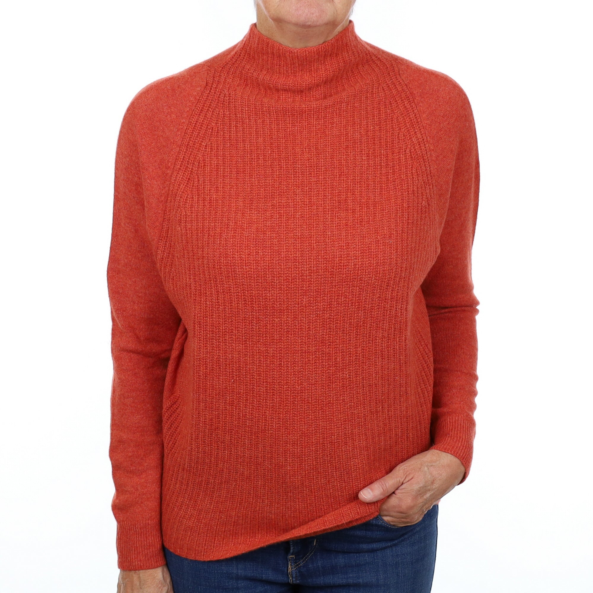 Pumpkin Orange Cashmere Funnel Neck Jumper Medium