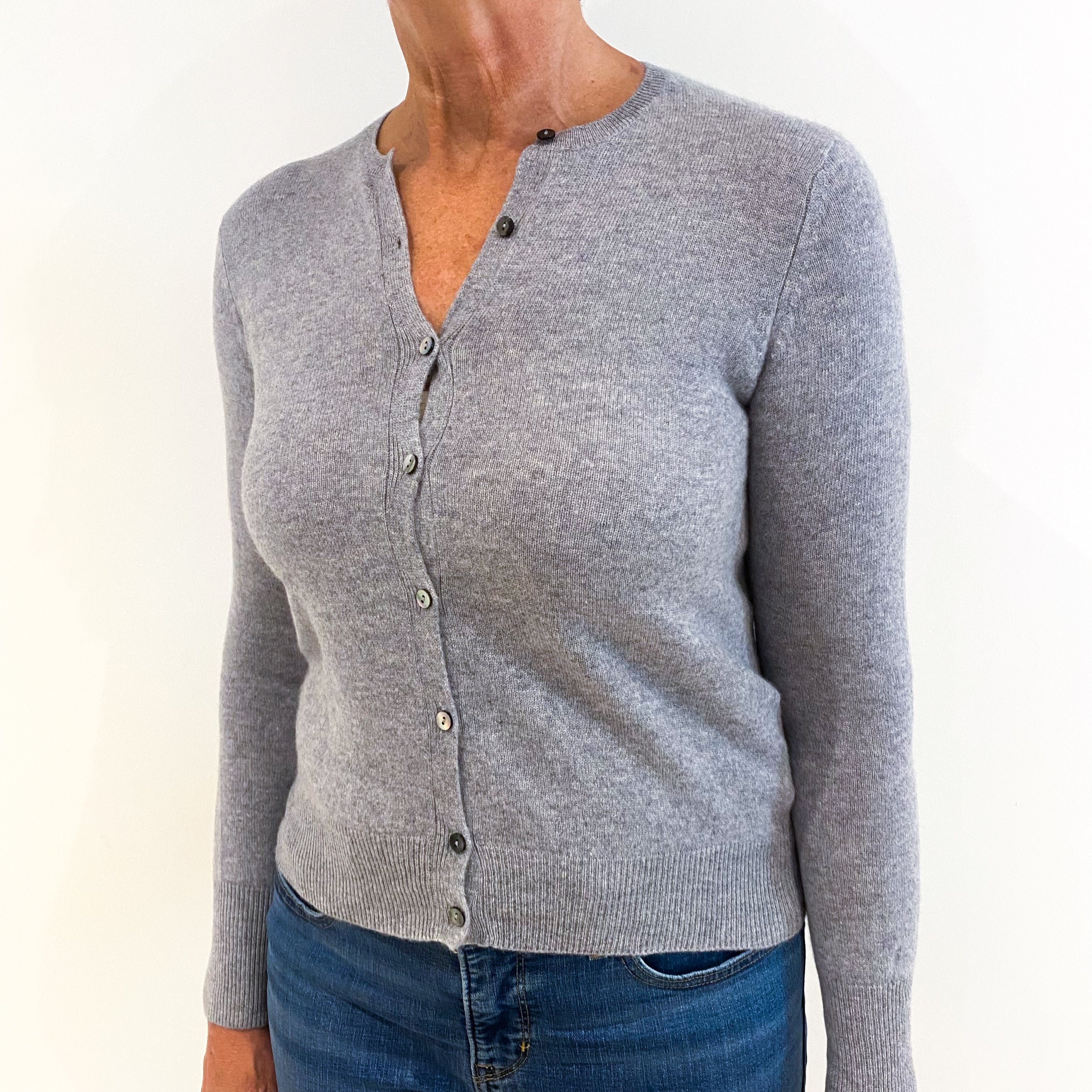 Smoke Grey Cashmere Crew Neck Cardigan Medium